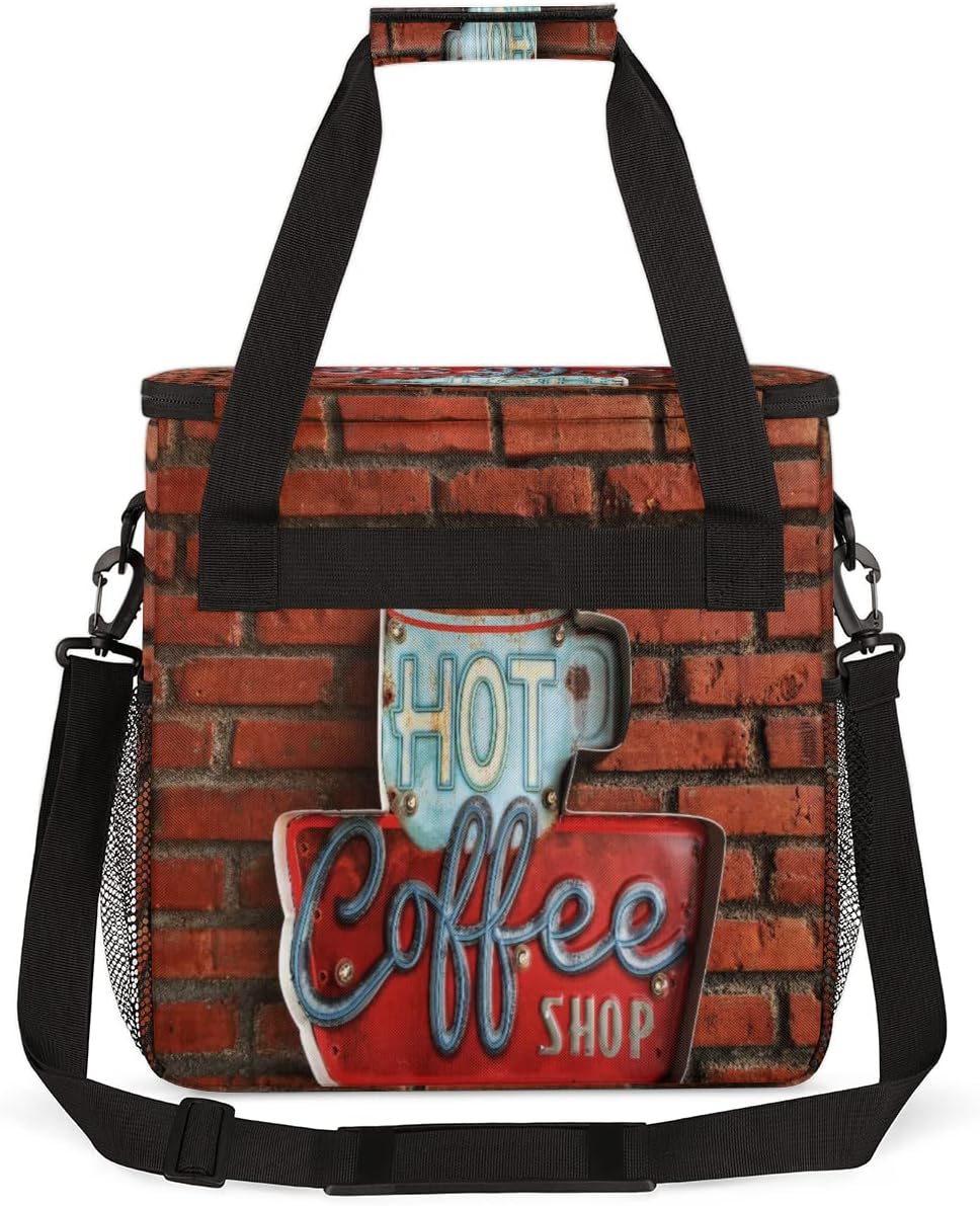 Vintage Red Brick Coffee Maker Carring Bag Travel Carrying Storage Tote Compatible with Keurig K-Mini or Plus Portable Single Serve Brewer Case Pockets for K-cup Pods