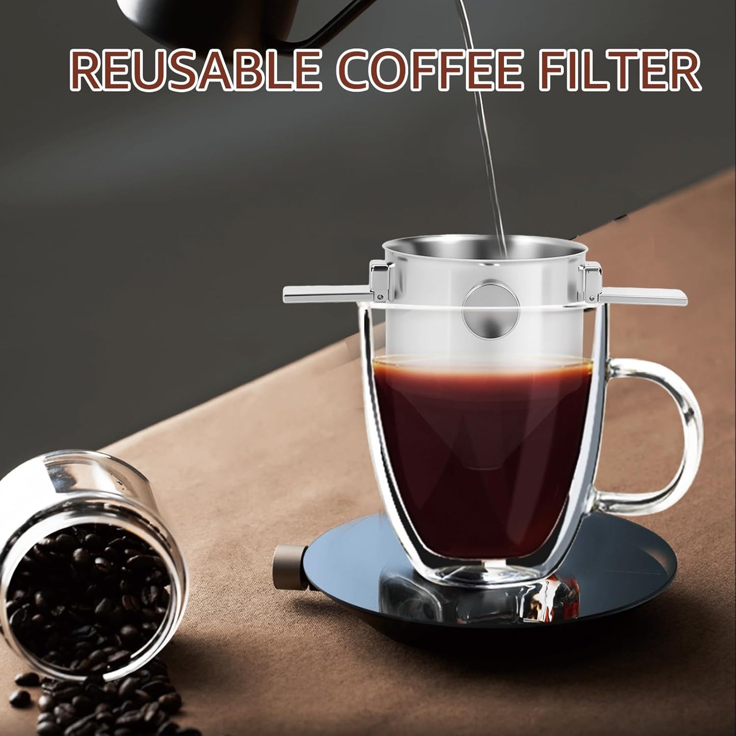 Pour Over Coffee Dripper Stainless Steel Coffee Filter Pour Over Coffee Maker Collapsible Coffee Dripper Cup Cone Filter for Travel Camping (Stainless Steel)