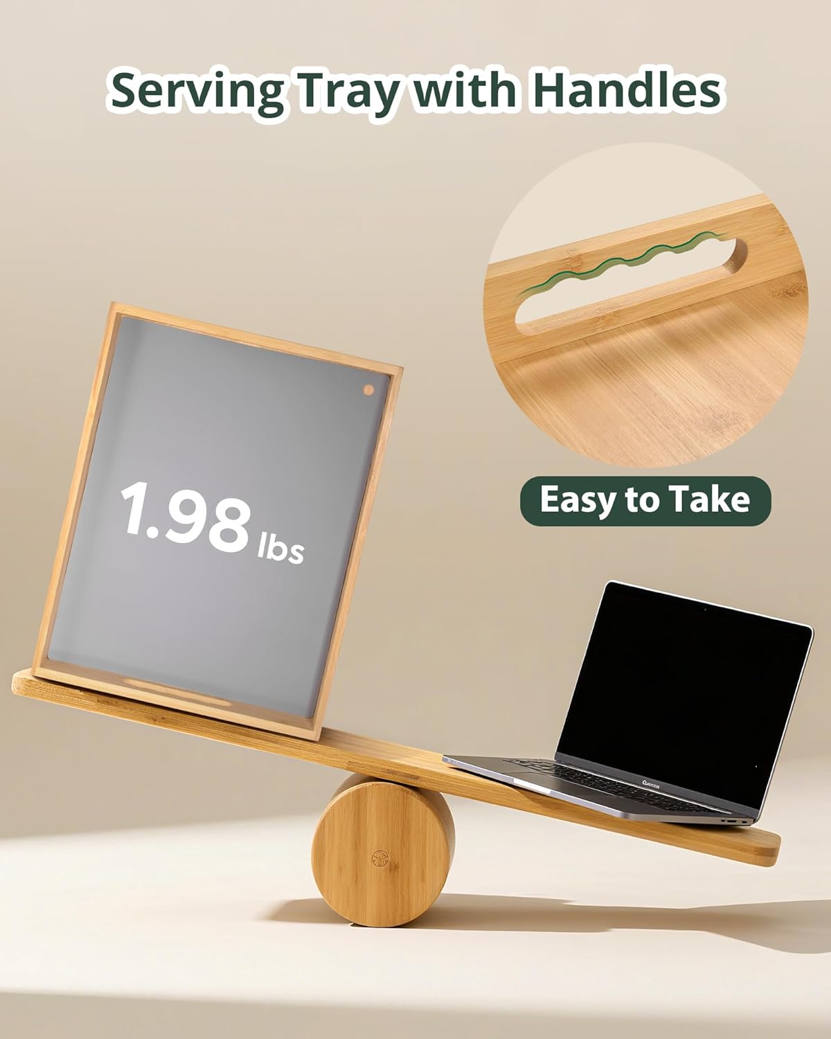 Serving Tray with Handles, LYNG Bamboo Bed Tray with Removable Silicone Mat, TV Tray for Breakfast Laptop Dining Couch Outdoor