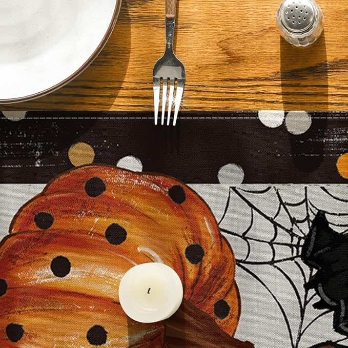 Artoid Mode Jack-O'-Lantern Pumpkin Ghost Spider Web Halloween Table Runner,Holiday Kitchen Dining Table Decoration for Home Party Decor 13 x 90 Inch