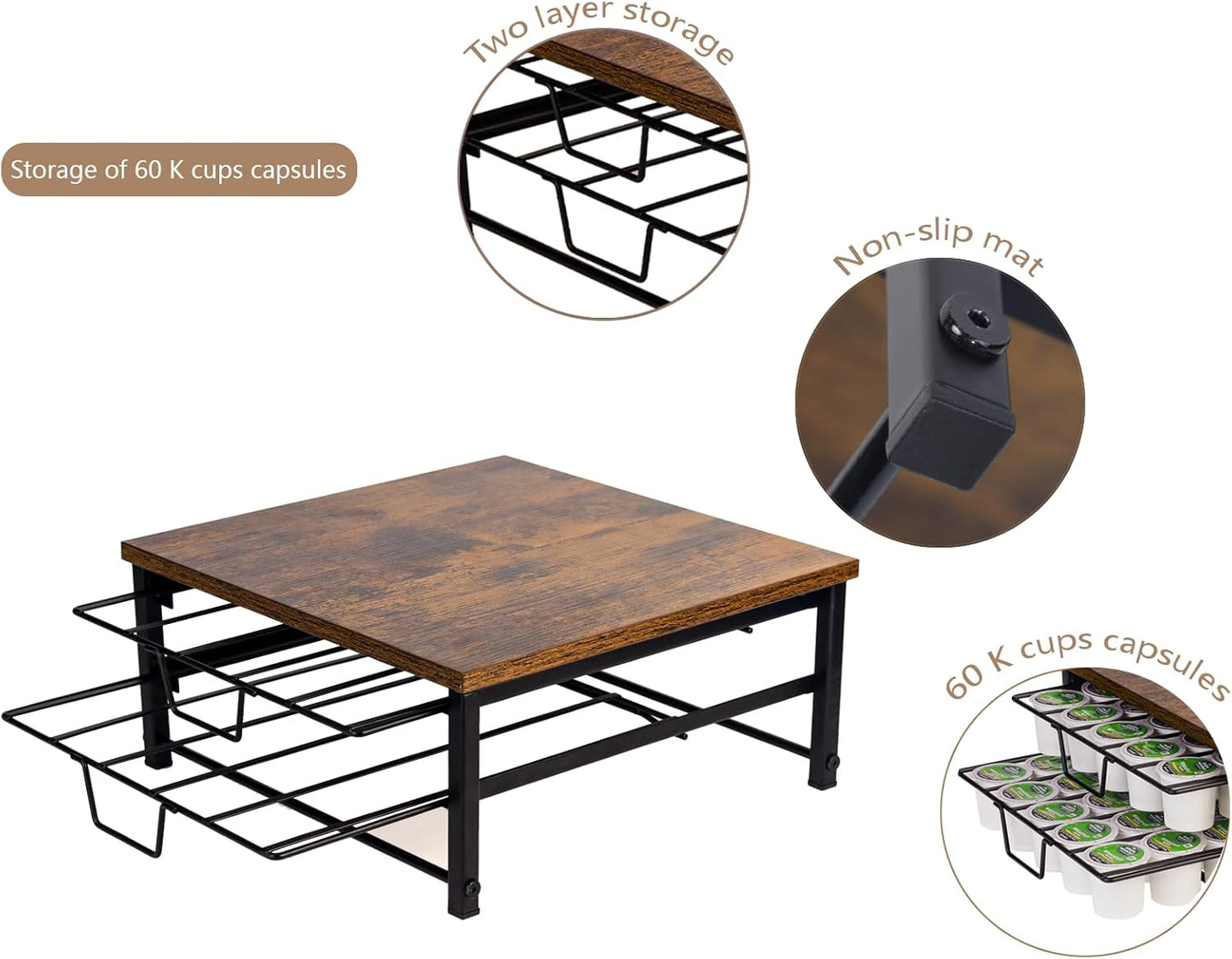 2 Tier Coffee Pod Drawer,60 Capacity Coffee Capsule Storage Organizer Holder For K Cups,Home Kitchen Counter Organizer