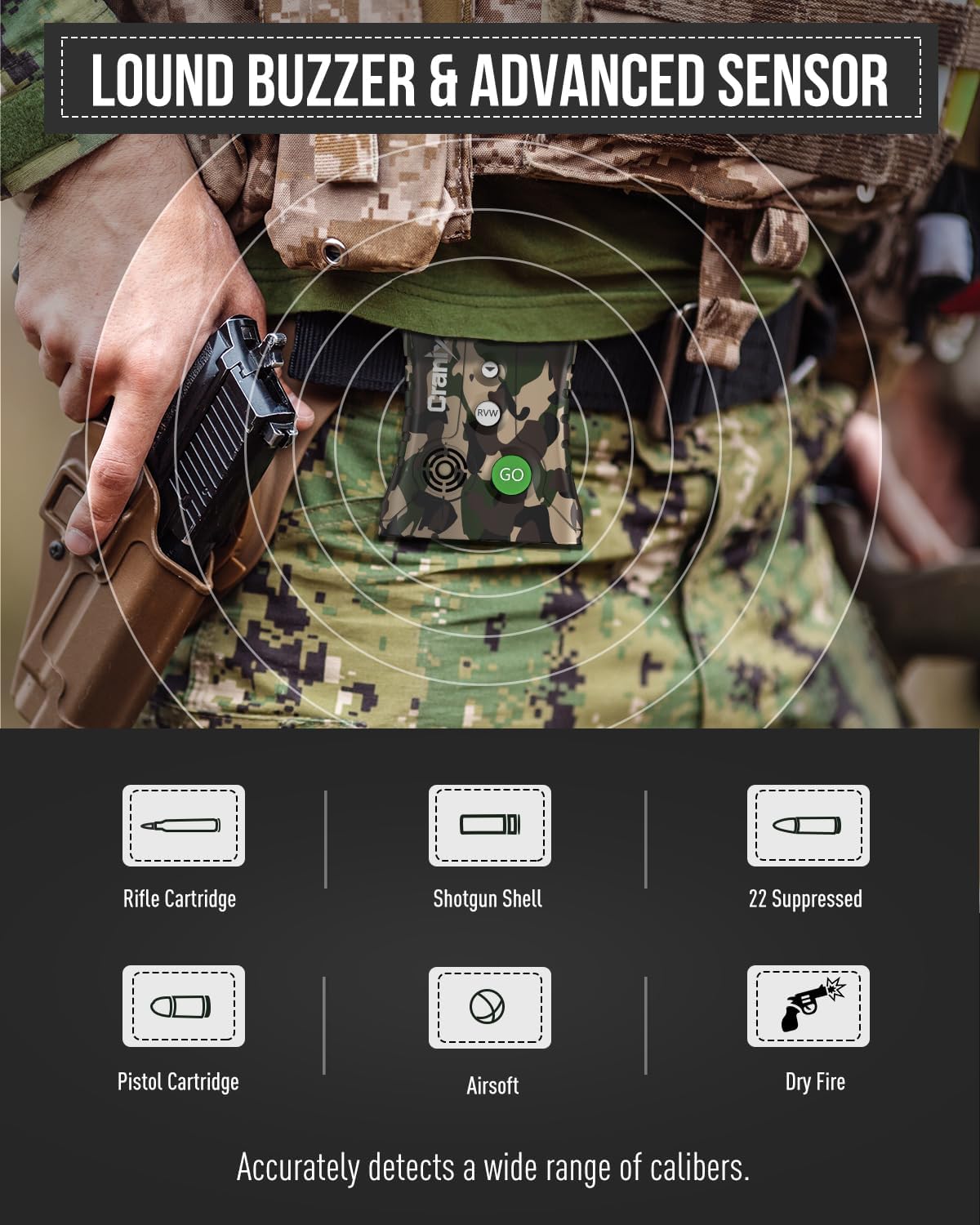 Professional Shot Timer for Shooting Competition, 0.01s Precision Tactical Training Shot Timers with Loud Buzzer, Enhanced Detection & Long Battery Life & 4 Modes (Camo)