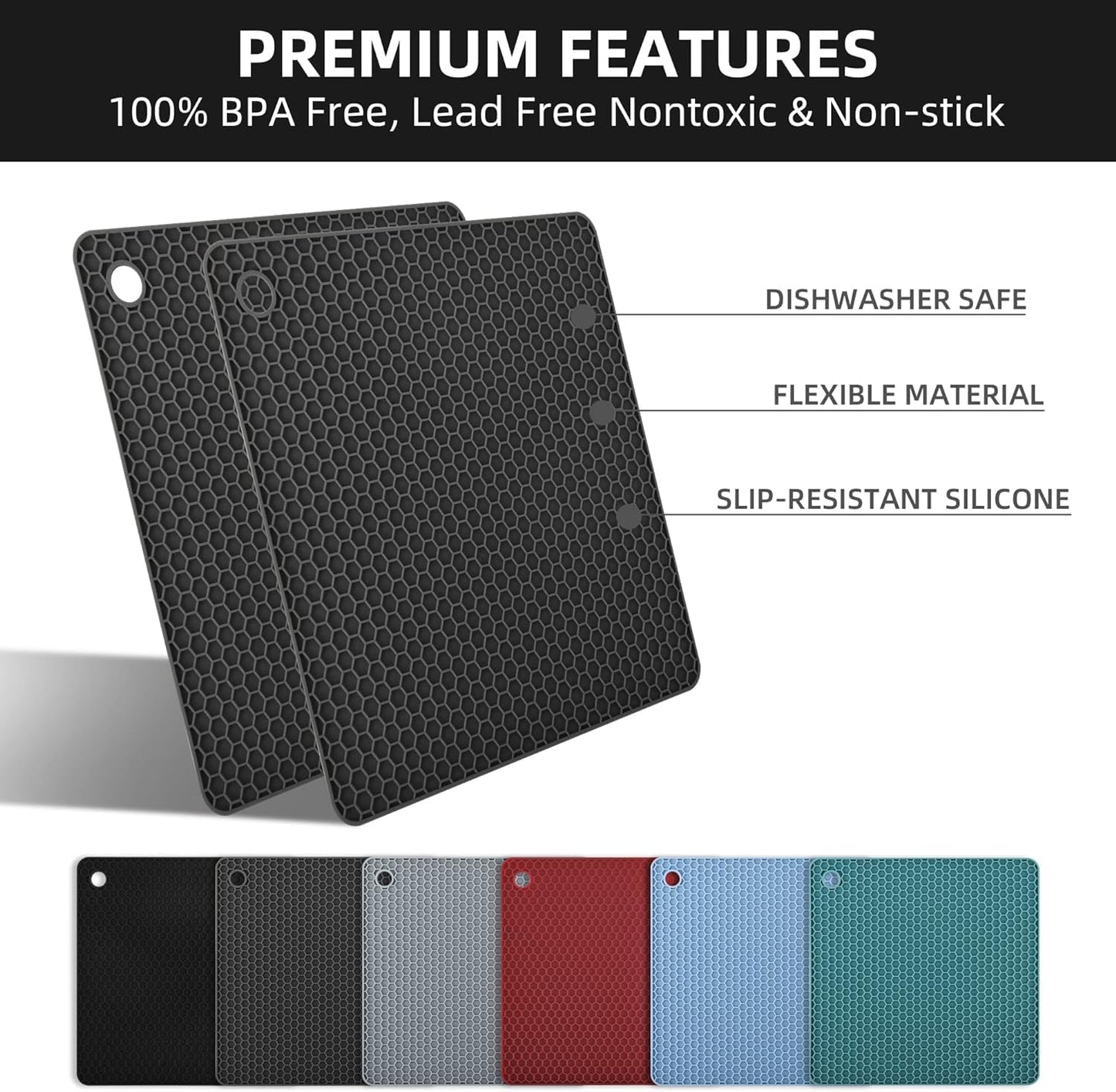 Silicone Trivets Mats, Silicone Hot Pads for Pot Holder, Square Trivets for Hot Dishes, Pots and Pans, Multi Purpose Hot Pads for Kitchen Counter, Non Slip Heat Resistant Mats Set 4 Teal