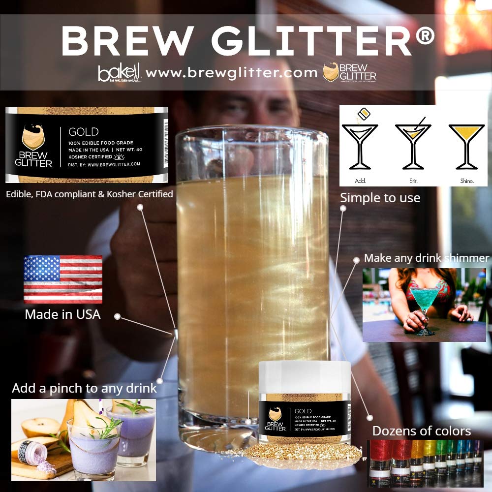 Brew Glitter - Black Shimmer (45g 1x Shaker Jar) | Edible Glitter For Drinks, Beer and Cocktail Beverages by Bakell