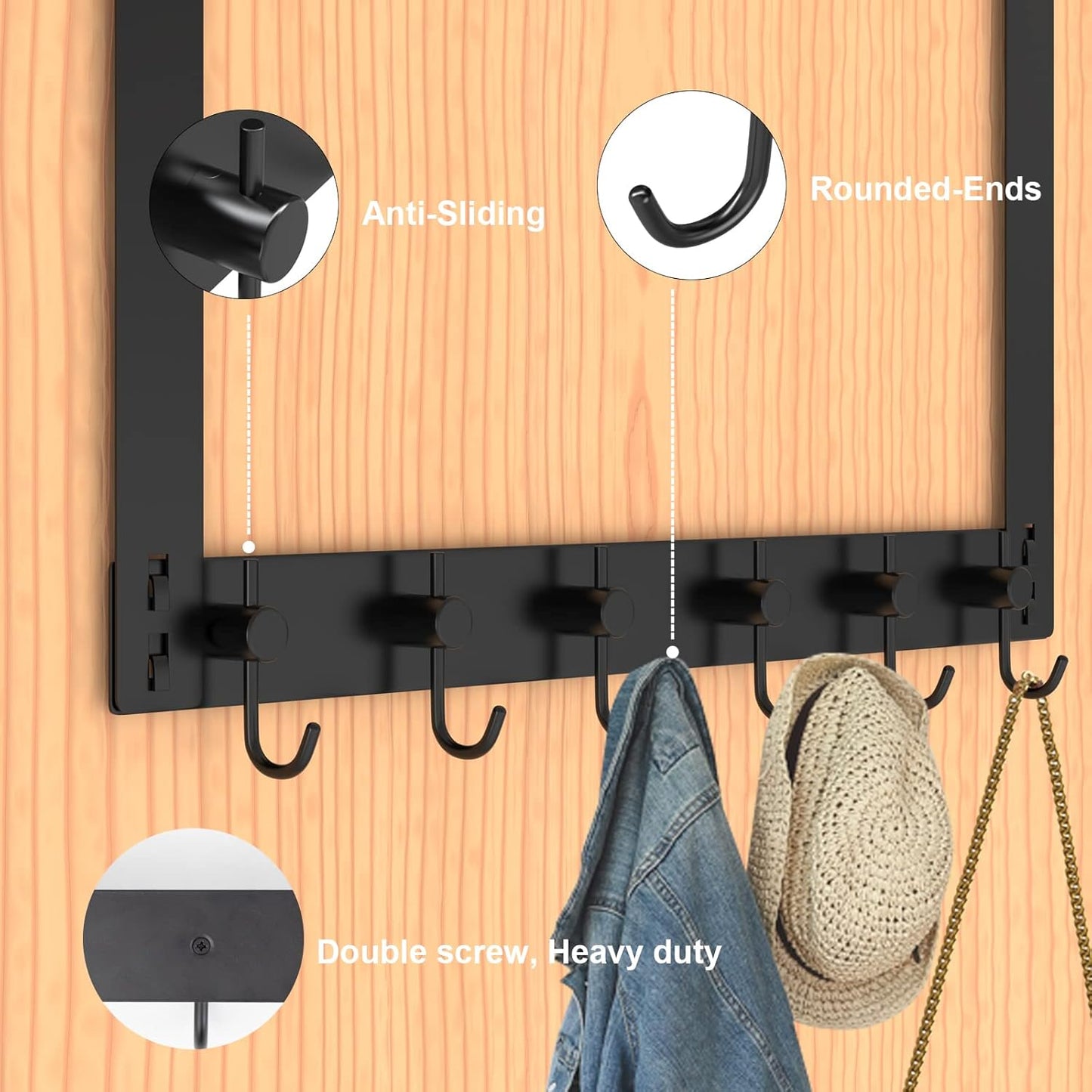VAEHOLD Over The Door Hooks for Hanging Clothes, Heavy-Duty Door Hooks Organizer for Towel, Coat, Bag, Robe