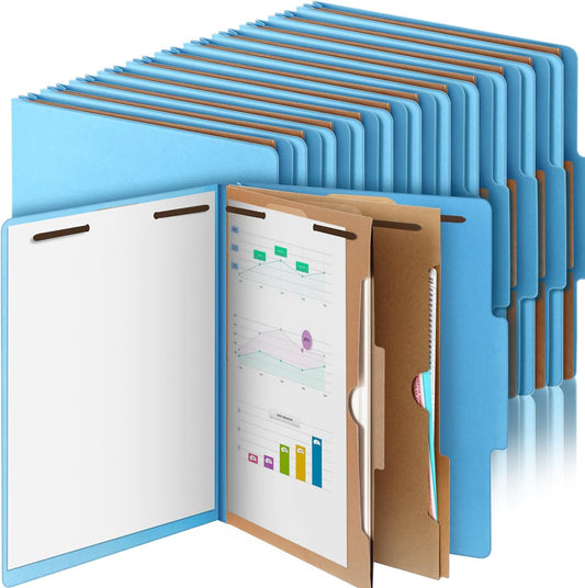 24 Pcs Classification Folders Letter Size, Back to School Supply for Teacher, Student, 2 Pocket Dividers Pressboard File Folder Bulk with 2 Fasteners, 2 in Expanding File Organizer (Blue)