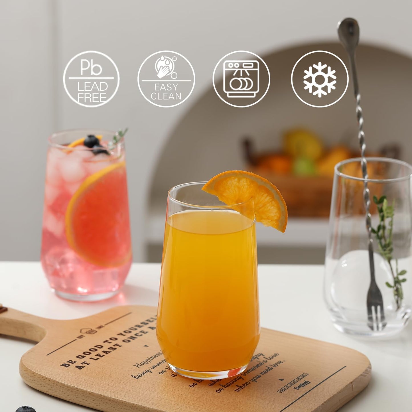 Drinking Glasses Set of 6, 16.4 oz Crystal Water Glasses,Tall Glass Cups,Highball Glass for Cocktail,Juice,Mojito,Iced Tea,Kitchen and Bar Glassware,Gifts