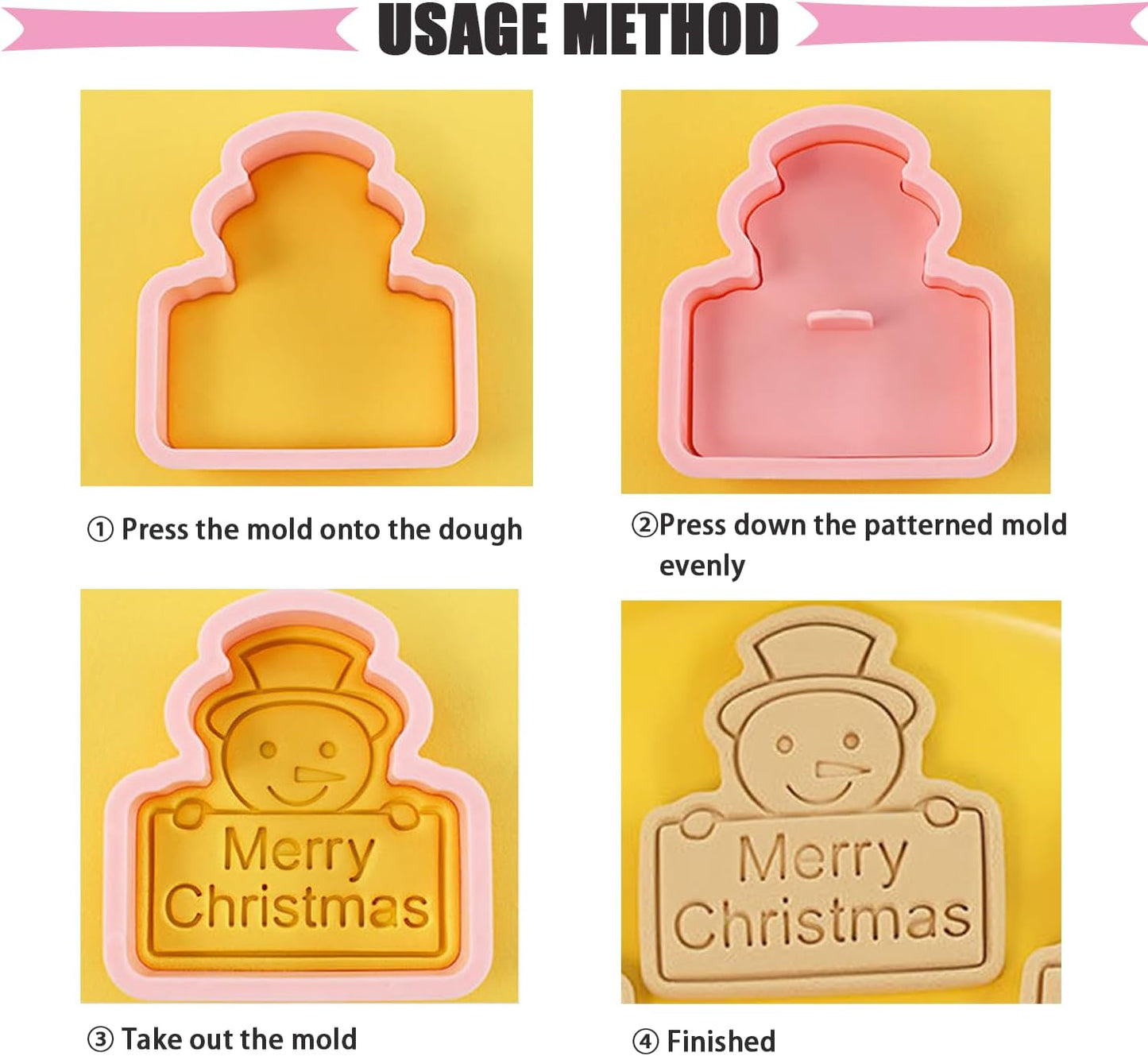 8pcs Christmas Cookie Cutter Set Merry Christmas Cookie Cutters with Plunger Stamps Biscuit Mold 3D Snowman Cookie Molds Cake Baking Fondant Cutter Christmas Party DIY Cookie Decorating Supplies (L8)