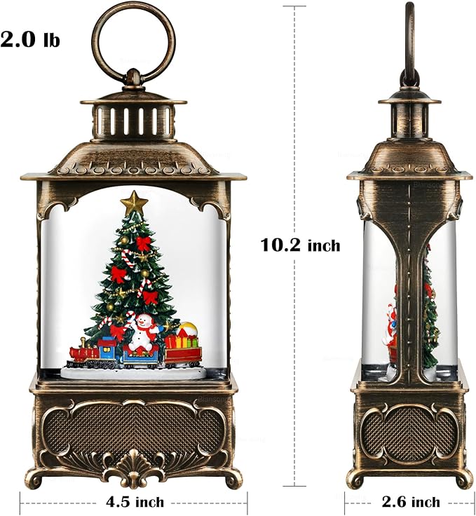 Christmas Tree Snow Globe Lantern Christmas Decorations Gifts Auto Snowfall Glitter Music Collection Snowman Train Candy Cane with 6H Timer USB/Battery Powered 10.2 inch
