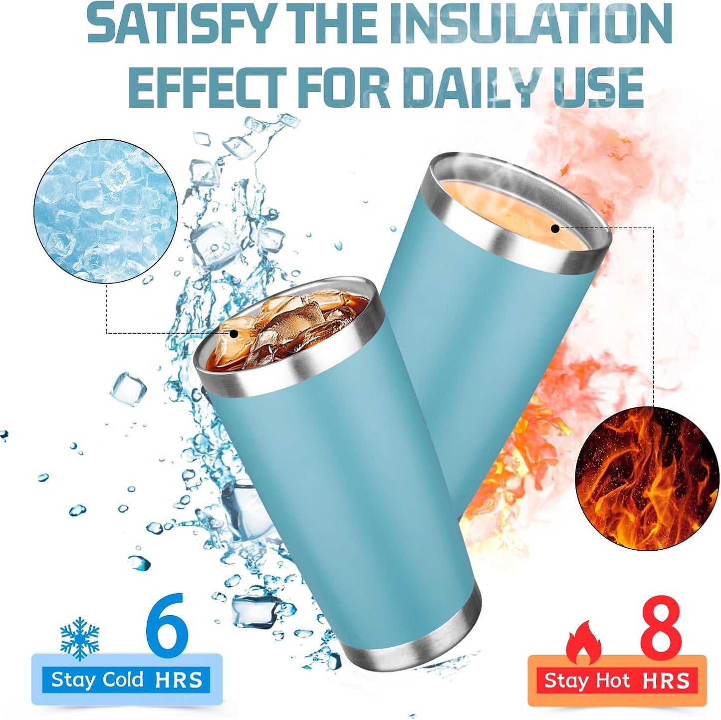 20oz Tumbler with Lid Double Wall Vacuum Insulated Travel Coffee Mug Stainless Steel Thermal Cup Powder Coated Sturdy Coffee Tumbler Bulk for Hot and Cold Beverage (Glacier blue,4)