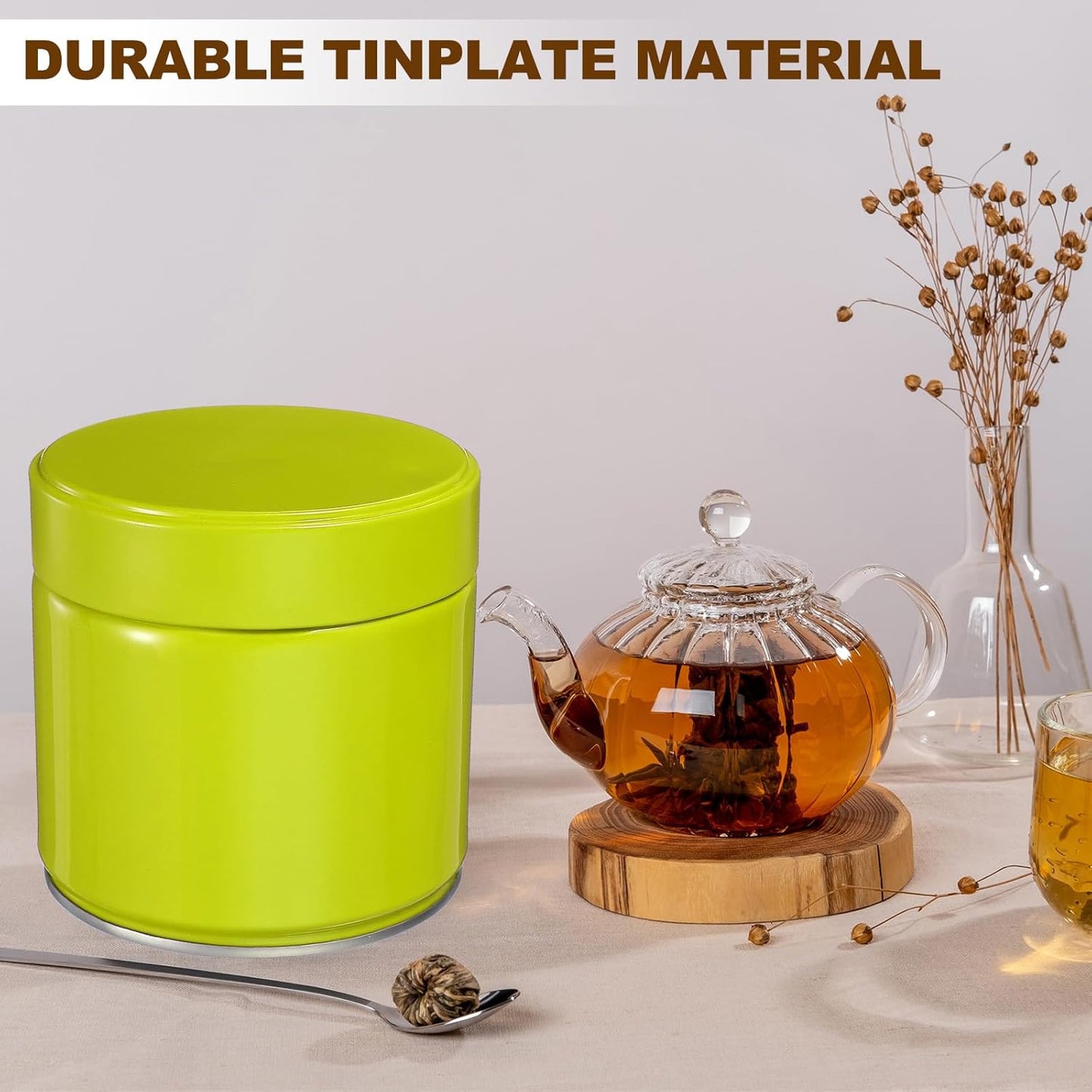 uxcell 2Pcs Round Tea Canisters, 4" x 4" Airtight Metal Tea Containers for Loose Tea, Coffee Beans, Spices - Durable, Compact, and Stylish Storage Tea Tin (Green)