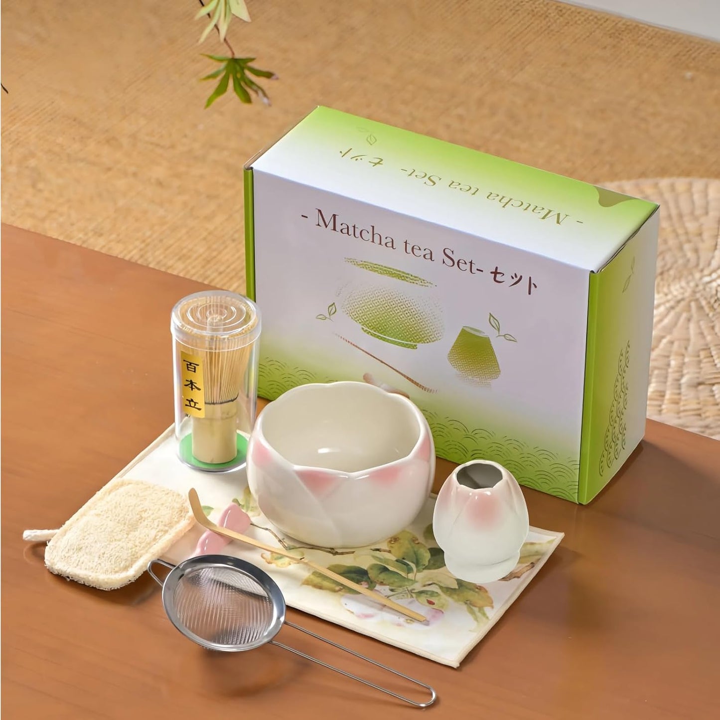 8 pieces Handmade Gift box set of ceramic matcha bowl, Japanese retro high appearance level tulip matcha bowl