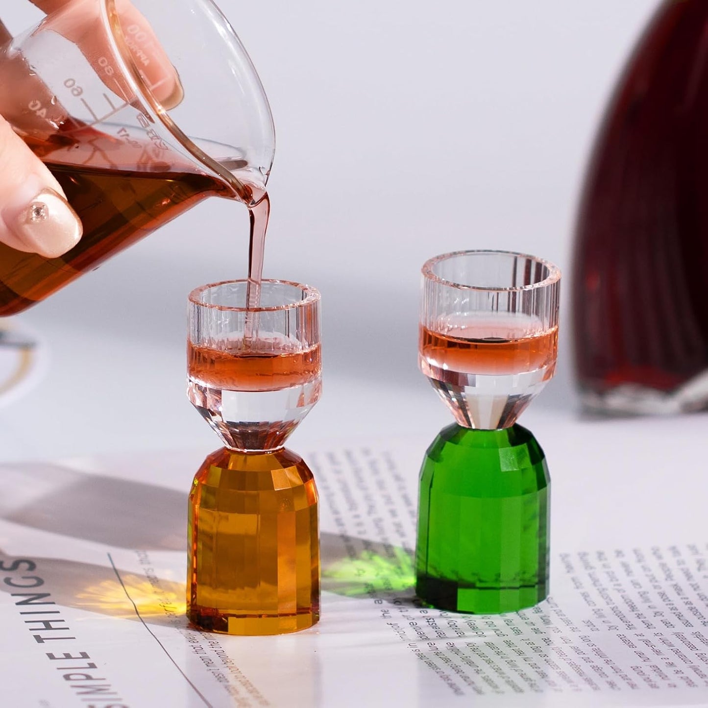 KAMMAK Crystal Shot Glasses Set of 2, Stemless Handcrafted Shot Glasses, 0.4 oz Engagement Gifts for Couples, Women, Men, Hand Blown, White with Colored