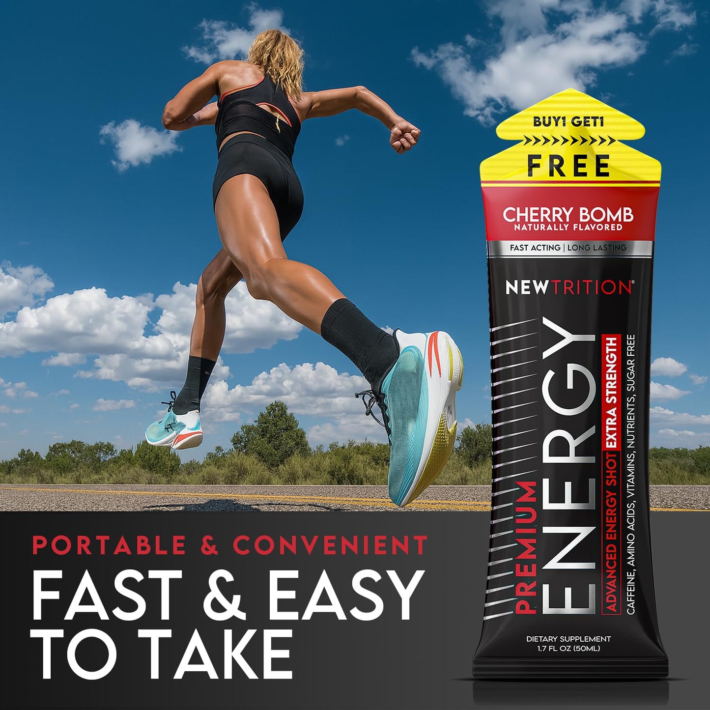 NewTrition® Extra Strength Energy Shots, 250mg Caffeine Energy Shots with Vitamin B & Amino Acids, Sugar-Free Vitamin Energy Shot, 1.7 fl oz (Pack of 12, Cherry Bomb)