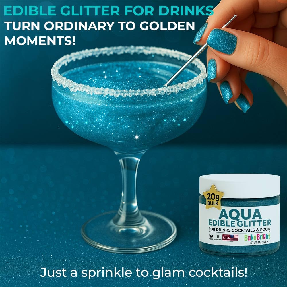 Bulk 20g Light Blue Edible Glitter for Drinks | Premium Edible Glitter for Cakes, Cocktails, Light Blue Cake Decorating Decorations Food Grade, Vegan, Kosher, Halal, Gluten Free - Made in USA