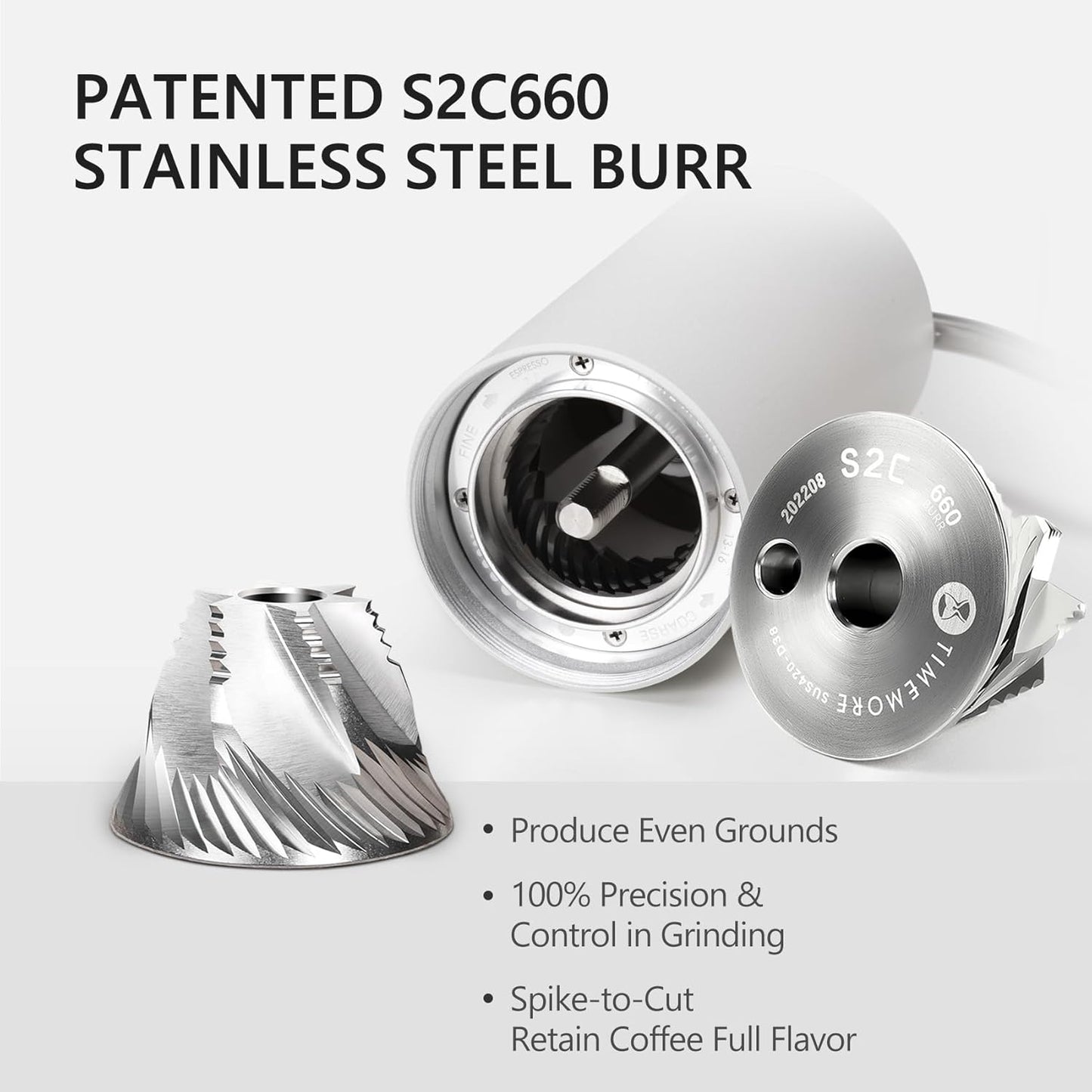 TIMEMORE Chestnut C3S Manual Coffee Grinder with CNC Stainless Steel Conical Burr Capacity 25g, Internal Adjustable Setting, Double Bearing Positioning for Travel, Camping, White