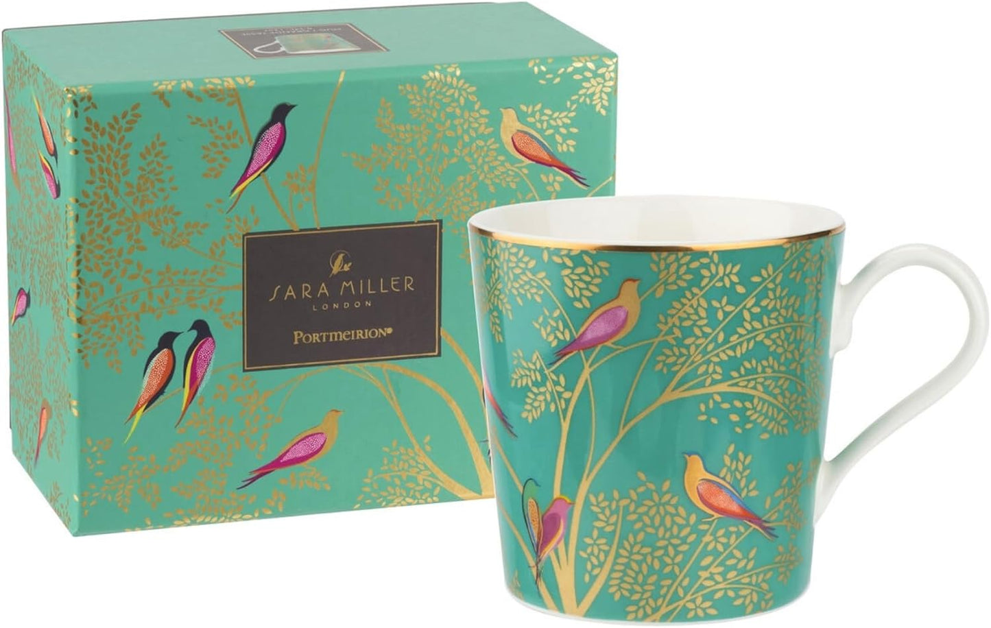 Portmeirion Sara Miller Chelsea 12oz Tea Cup, Emerald Green - Fine China Coffee Mug with Hummingbird Motif - Elegant Tea Party Cup for Afternoon Tea Moments - Great Gift for Her/Mother