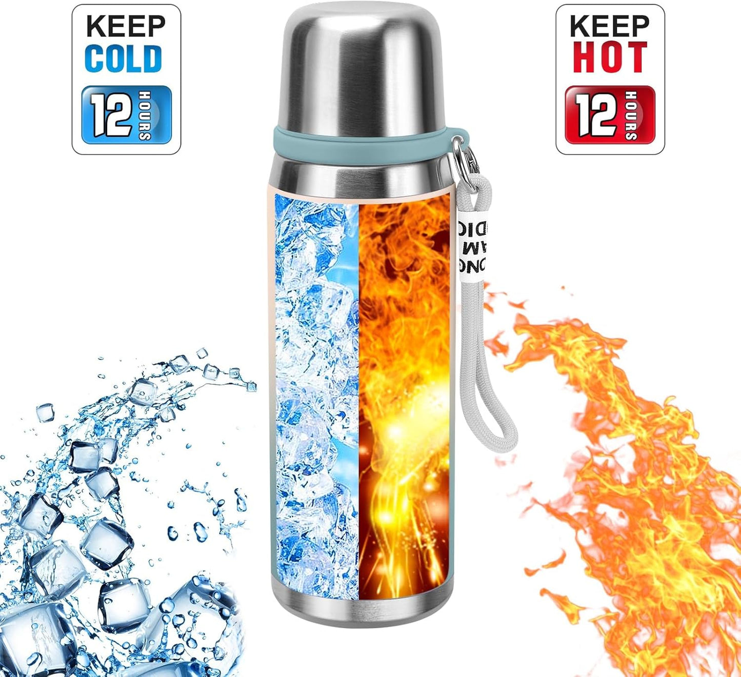 Stainless Steel thermo Bottles with cup 700ml/23.7oz Vacuum Insulated Bottle for hot and cold coffee drink water thermo flask with cup.(Gradient Blue,700ml)