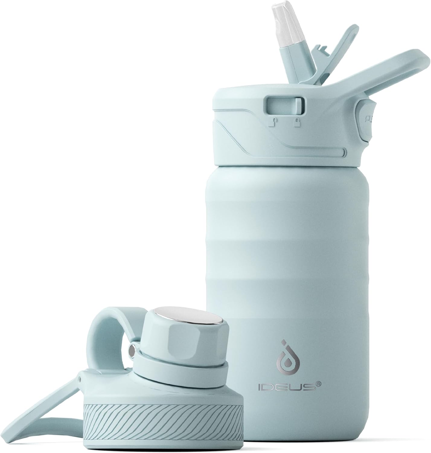 IDEUS Insulated Water Bottle 12oz, Stainless Steel Insulated Water Bottle For School, Insulated Bottles With Straws Leakproof, Vacuum Double Wall Water Bottles For Boys And Girls With 2 Lids, BPA Free