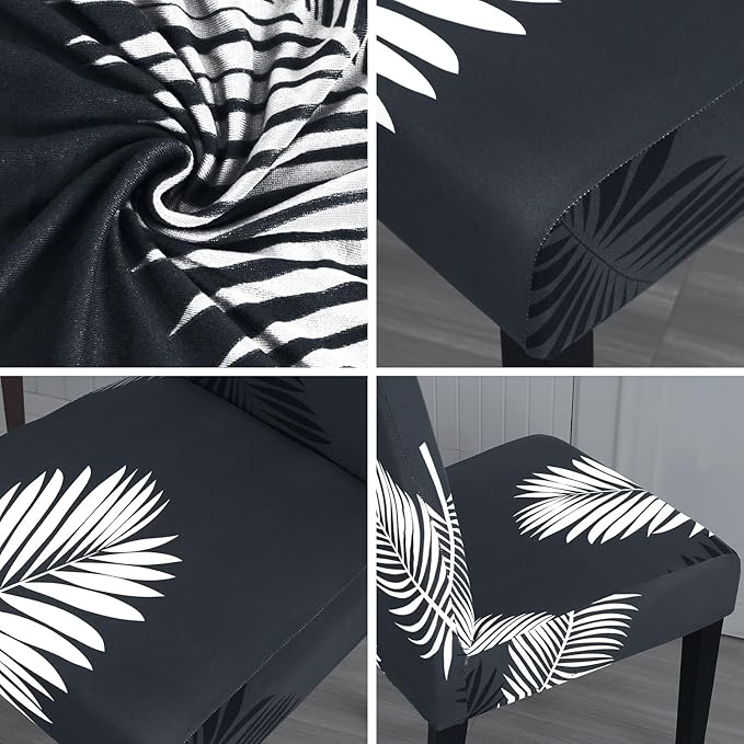 JQinHome Pattern Chair Covers for Dining Room Set of 4, High Stretch Removable Washable Parsons Chair Slipcover for Home Party Hotel Wedding Ceremony (Plume Black,4PCS)