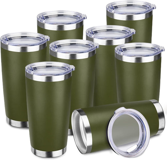 StarSpeed 20oz Tumbler Bulk with Lid, Stainless Steel Insulated Tumblers Double Wall Vacuum Insulated Travel Mug, Powder Coated Coffee Cups for Hot and Cold Drinks(Navy Green,8)