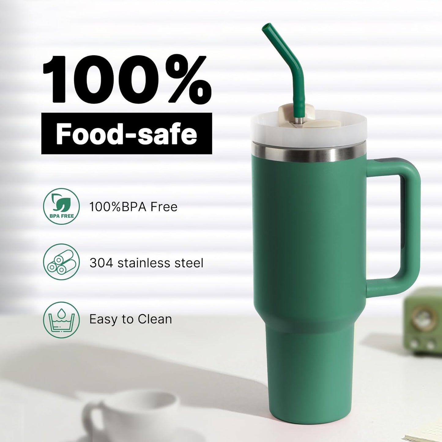 Metal Straws Reusable for 40 oz Stanley, Simple Modern Tumbler, Stainless Steel Straight Drinking Straw with Silicone Tips for Meoky 40 oz Tumbler, Cleaning Brush