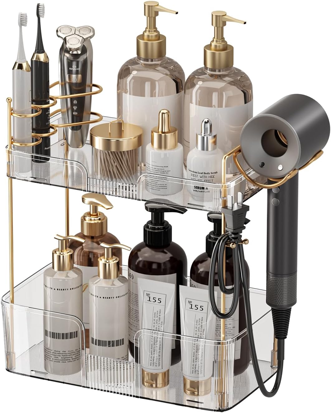 Bathroom Counter Organizer, Large Makeup Organizer Countertop, Shelf Storage, Vanity Tray, Easily Assemble for Bathroom Organizers and Storage, Undersink, Cabinet, 2 Tiers Clear