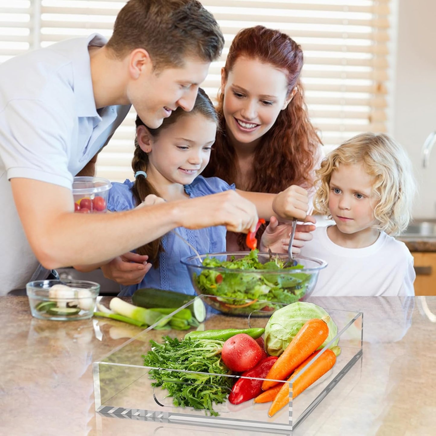 Acrylic Serving Tray with Handles - Lucite Organizer for Bench, Coffee Table, Countertop, Kitchen, Bathroom, Living Room, Powder Room