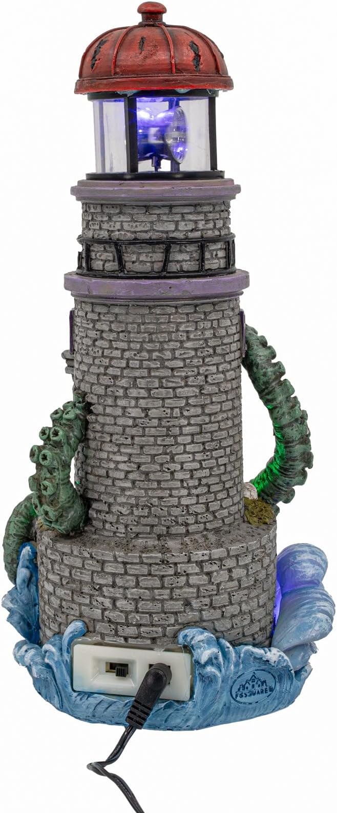Lighthouse Attack Kraken Theme Spooky Halloween Village Multi-Color LED Lights, Animated Rotating Food Light and Music 6" x 5.5" x 12"