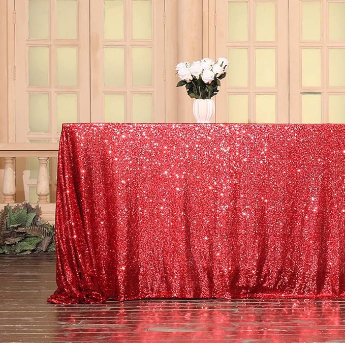 SquarePie Sequin Tablecloth 50 x 72 Inch Red Sparkly Table Linen for Wedding Party