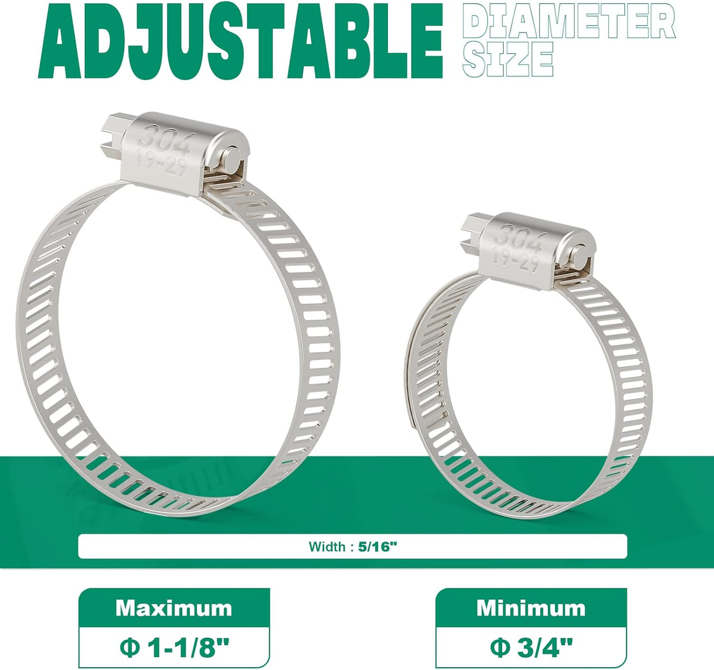 20PCS Hose Clamps Stainless Steel Adjustable 3/4"–1-1/8"(19-29mm) Worm Gear Hose Clamp, Heavy Duty Metal Small Hose Clamps for Automotive, Pipe, Radiator Plumbing, Fuel Line