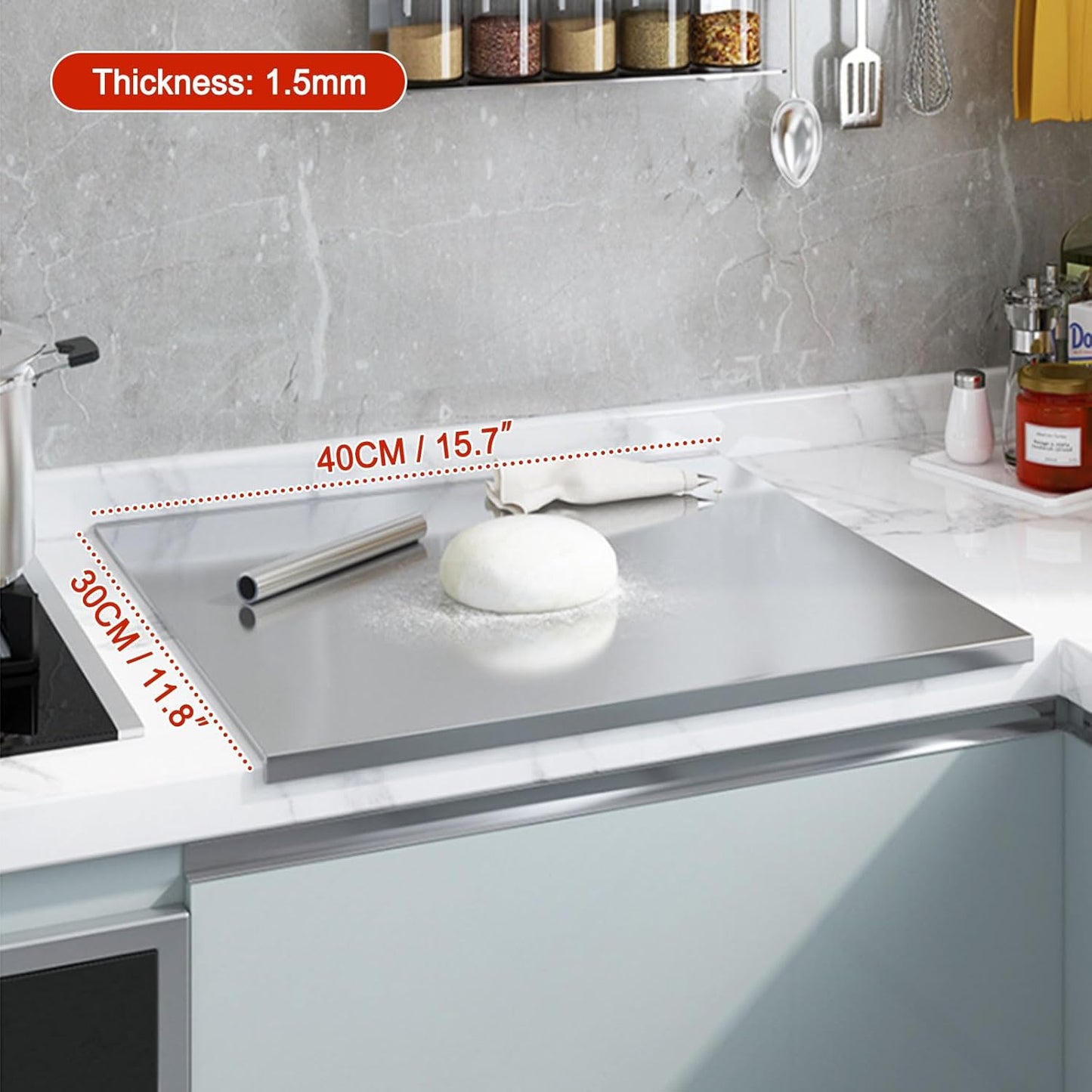 Stainless Steel Cutting Boards for Kitchen,304 Stainless Steel Chopping Boards with Lip and Non-slip silicone pad for Countertop Cutting Meats Fruits,Easy To Clean(11.8 * 15.7 * 0.06inch)