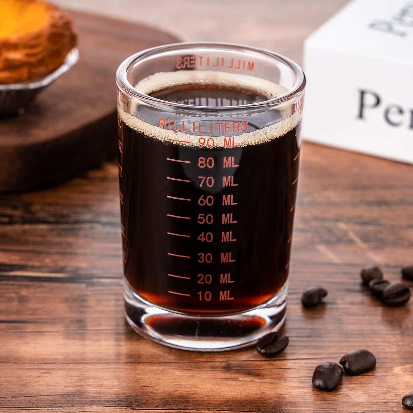 2 Pack Shot Glass Measuring Cup Set,3 oz/90 ML Liquid Heavy High Espresso Glass Cup,Dishwasher Safe,Measurement of Dry and Liquid Ingredients(Red Line)