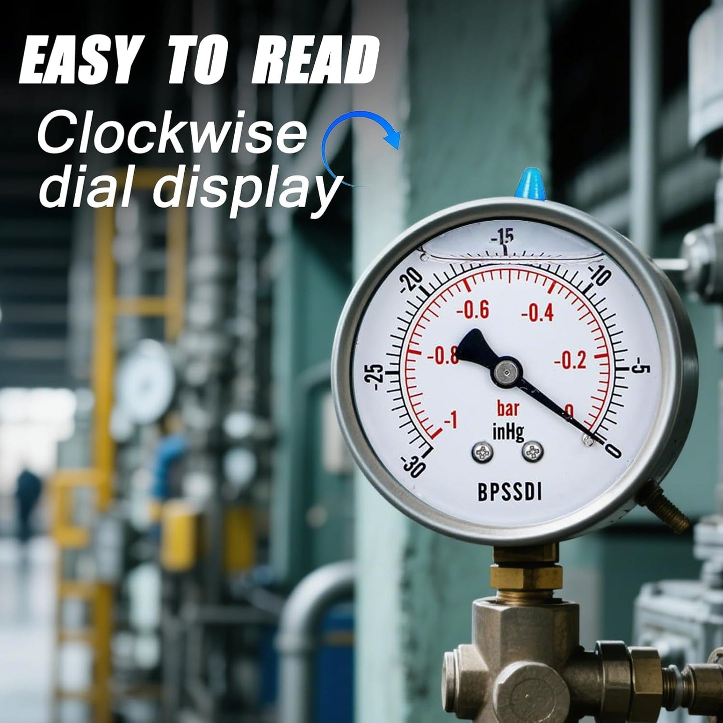 30 inHg Vacuum Silicone Oil Liquid Filled Low Pressure Gauge, 2.5" Dial Size, 1/4" NPT Lower Mount, 304 Stainless Steel Case, for Water Pipe, HVAC, Water Oil Air Pressure Test