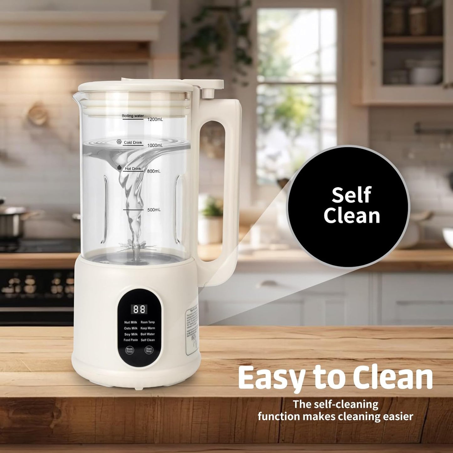 Automatic Nut Milk Maker, 8 in1 40oz Soybean Milk Machine for Homemade Almond, Oat, Soy, Coconut, Plant-Based Milk and Non Dairy Beverages, 12 Hours Timer/Auto-clean/Room Temp/Keep Warm/Boil/Low-Noise