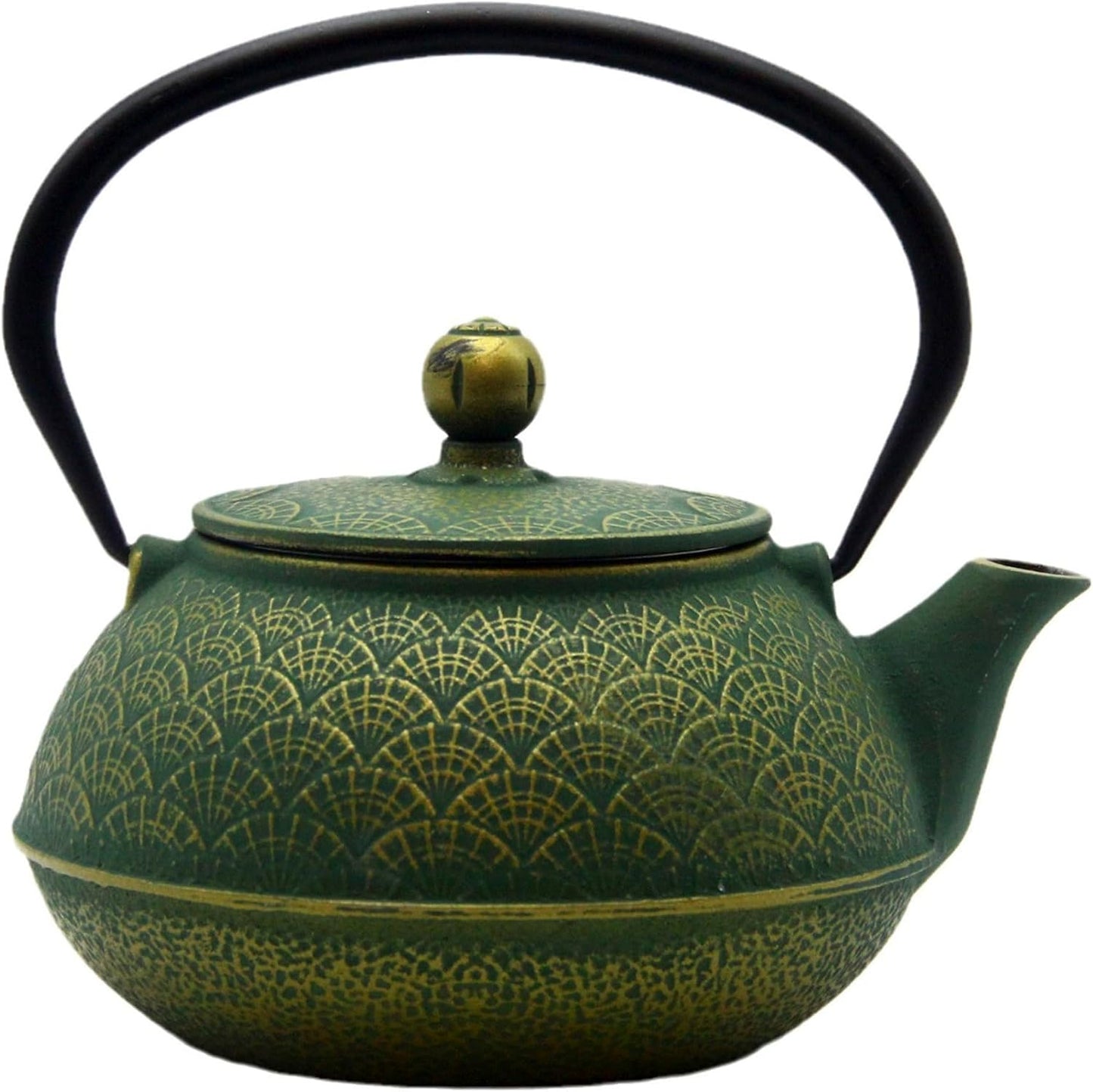 900ml Cast Iron Tea Kettle,SECHUDO Teapot Coated with Enameled Interior for Loose Leaf, Small Cast Iron Teapot with Strainer for Stovetop Safe, Green Iron Kettle(30.4oz)