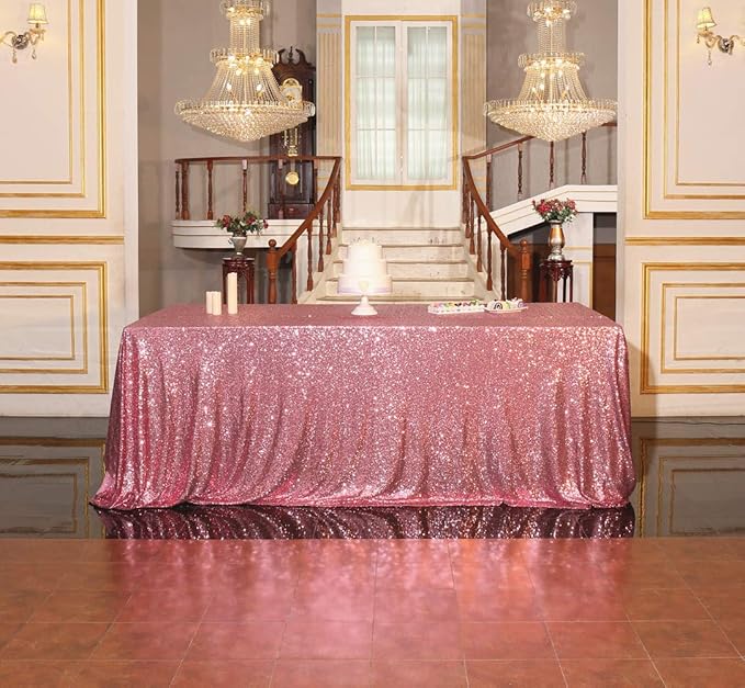 SquarePie Sequin Tablecloth 60 x 120 Inch Fuchsia Pink Sparkly Table Linen for Wedding Party