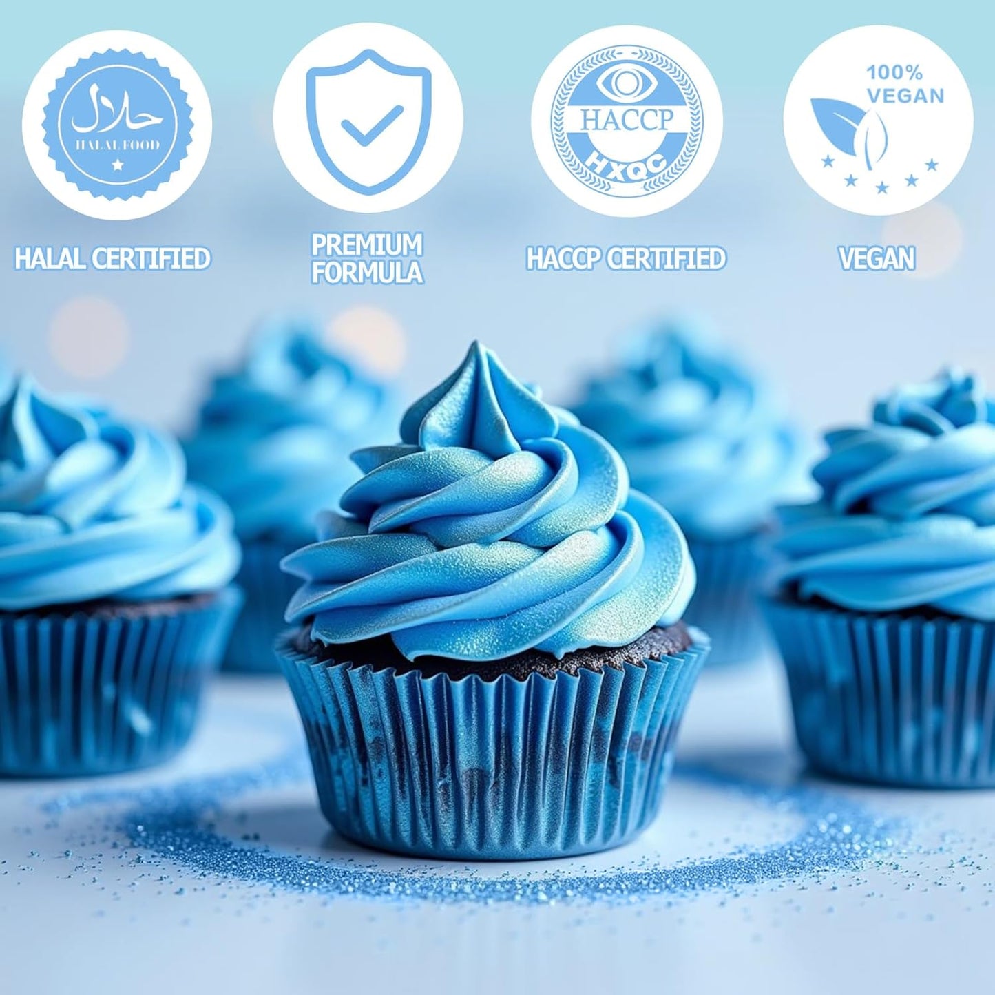 Nomeca Edible Glitter for Drinks Cakes, 8 grams Food Grade Luster Dust Sprinkles Glitter for Cake Decorations, DIY Cocktails, Beverages & Cake Decorating, Dessert Cake Topper (9-Ocean Blue)