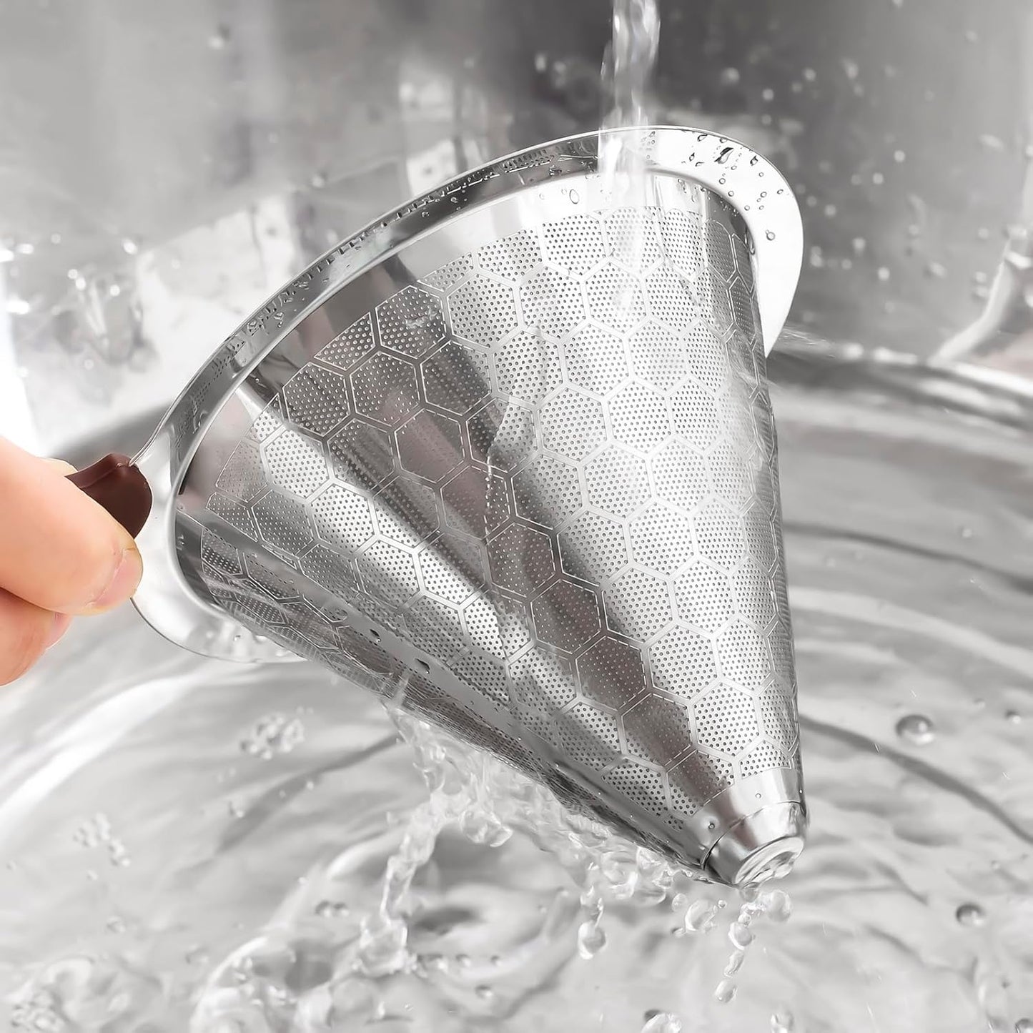 Pour Over Coffee Dripper Stainless Steel Coffee Filter Metal Cone Filter Paperless Reusable Single Cup Maker 1-2 Cup With Non-slip and Removable Cup Stand