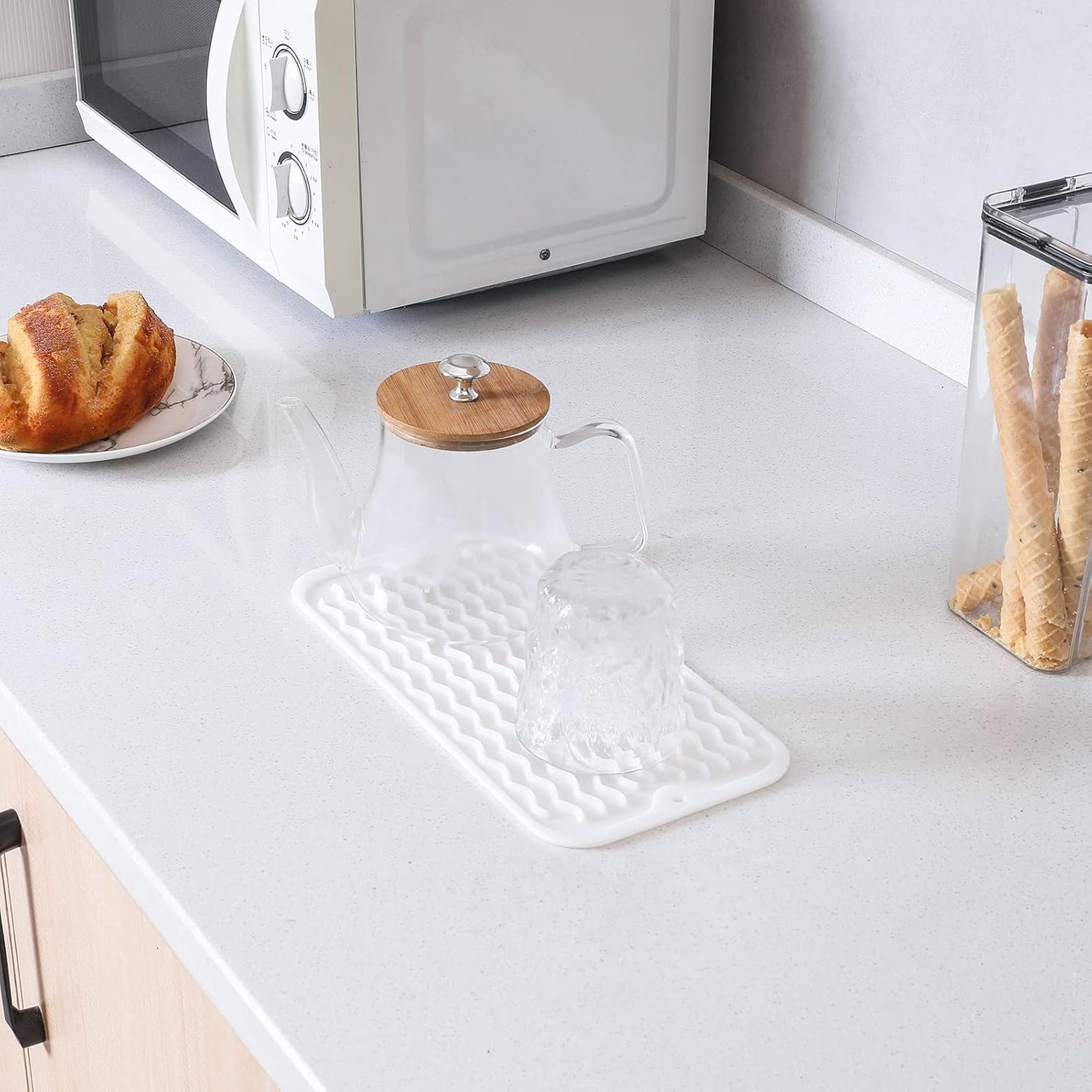 Silicone Dish Drying Mat for Multiple Usage,Easy clean,Eco-friendly,Heat-resistant Silicone Mat for Kitchen Counter or Sink,Refrigerator or Drawer Liner White S 12 inches x 6 inches