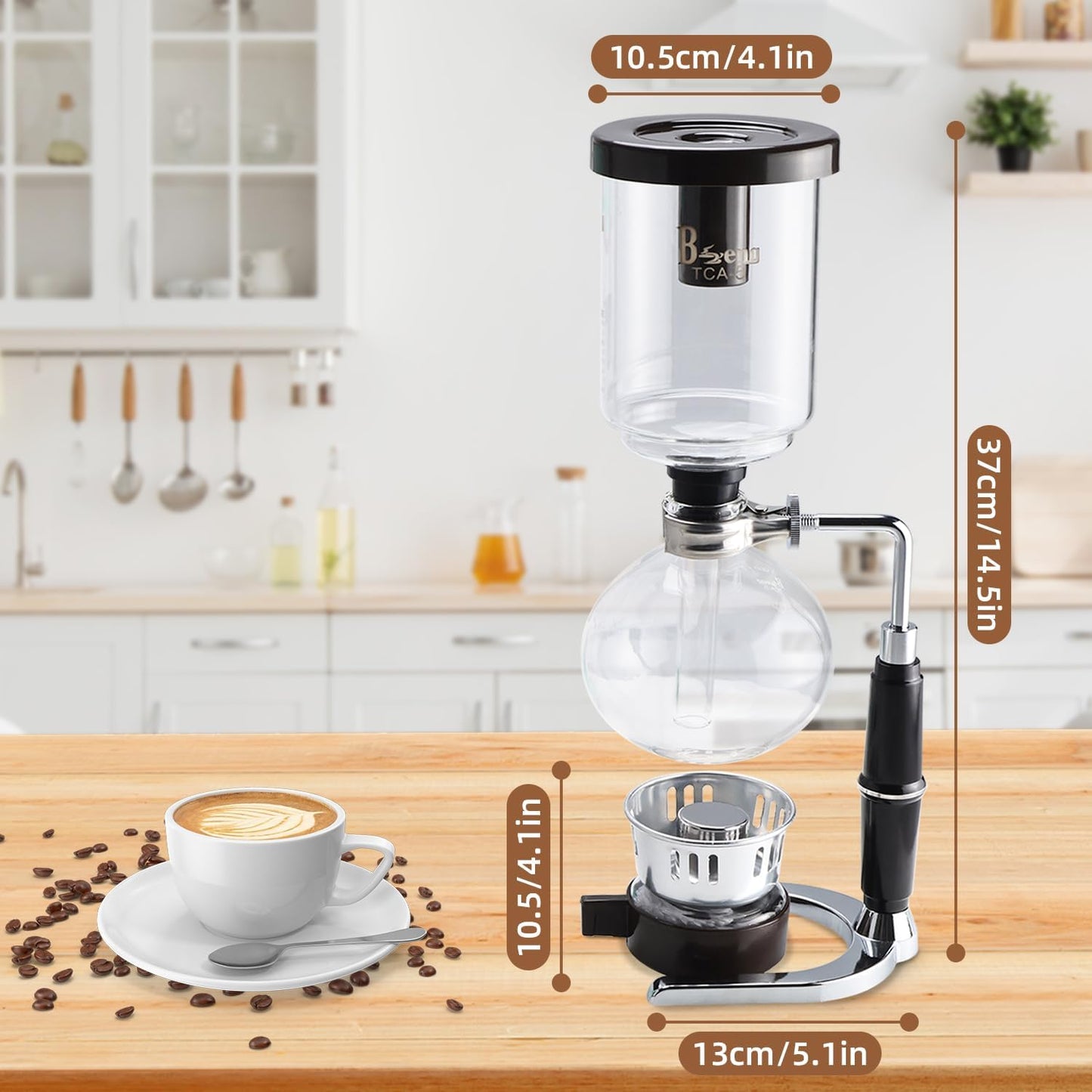 Amarine 5-Cup Tabletop Siphon Coffee Maker, 16 Ounce, Clear with Alcohol Burner (TCA-5)