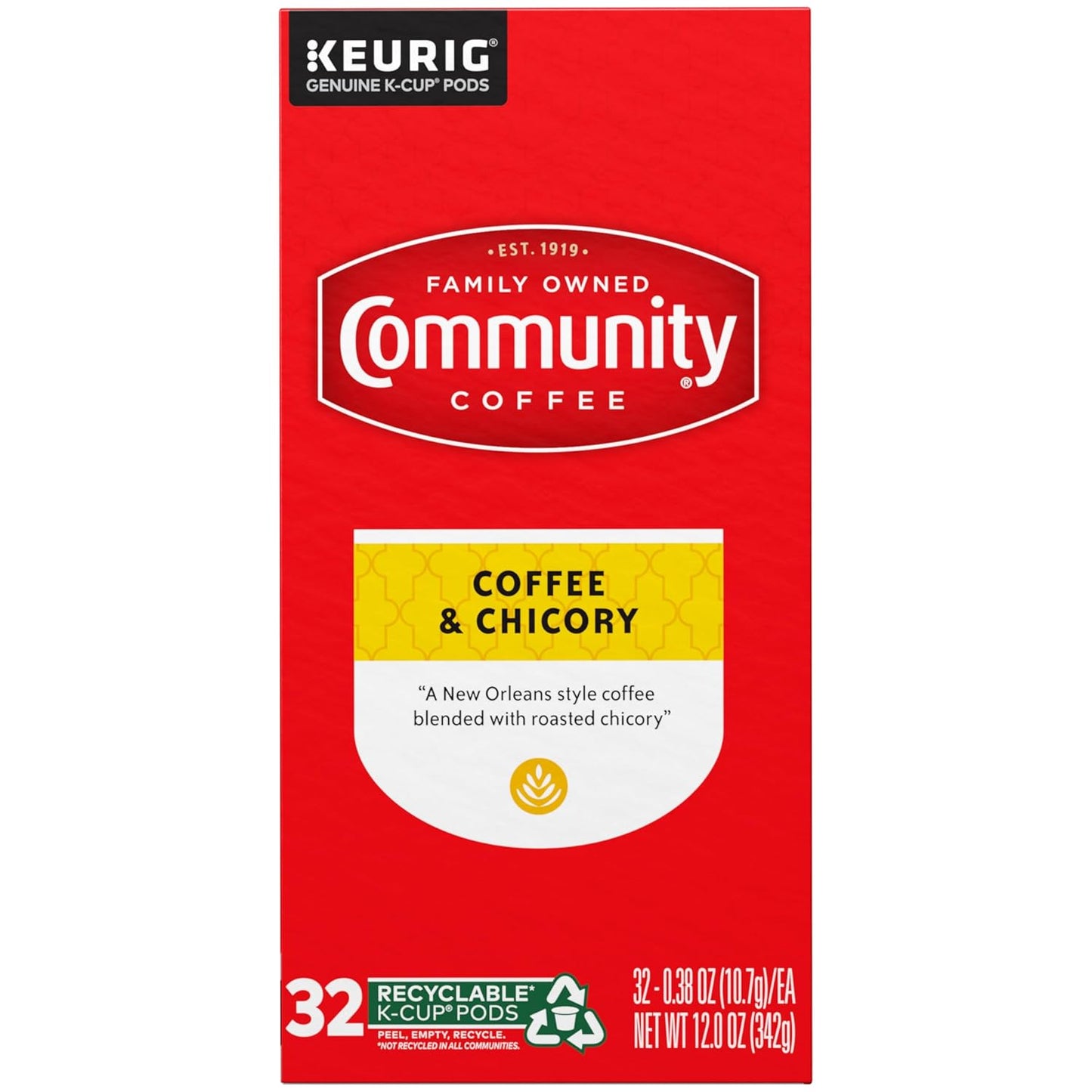 Community Coffee and Chicory, Medium-Dark Roast, Single-Serve Keurig K-Cup Pods, 32 Count (Pack of 4)
