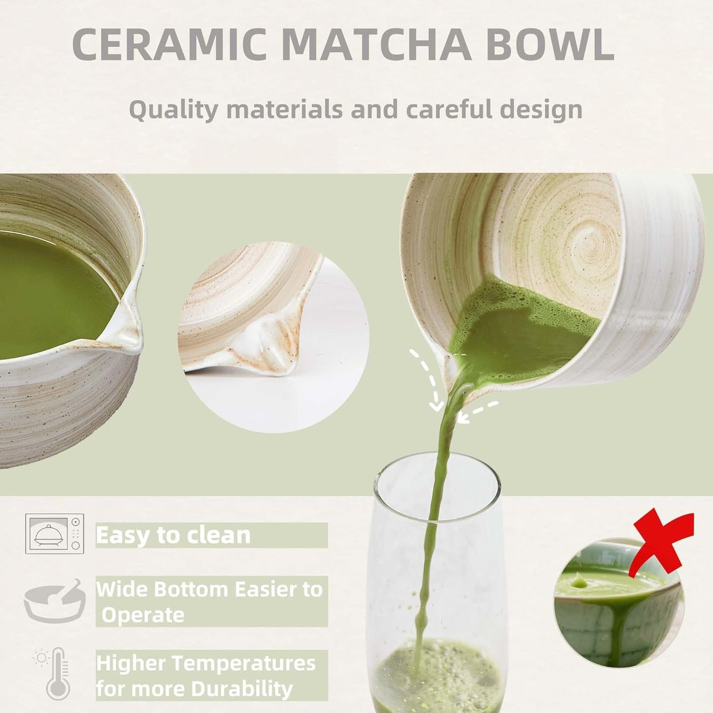 Matcha Whisk Set, Ceramic Matcha Set with Bowl, Matcha Whisk and Holder, Sifter, Bamboo Spoon, Scoop, 6Pcs Ceremony Matcha Kit for Tea Lovers Making Breakfast/Latte