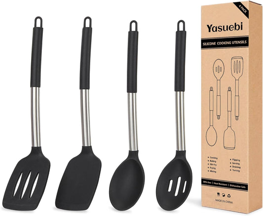 Kitchen Utensils Set of 4 Pack,Silicone Cooking Utensils Set for Nonstick Cookware,Perfect for Baking and Mixing,Spatula Set BPA Free,Dishwasher Safe,Black