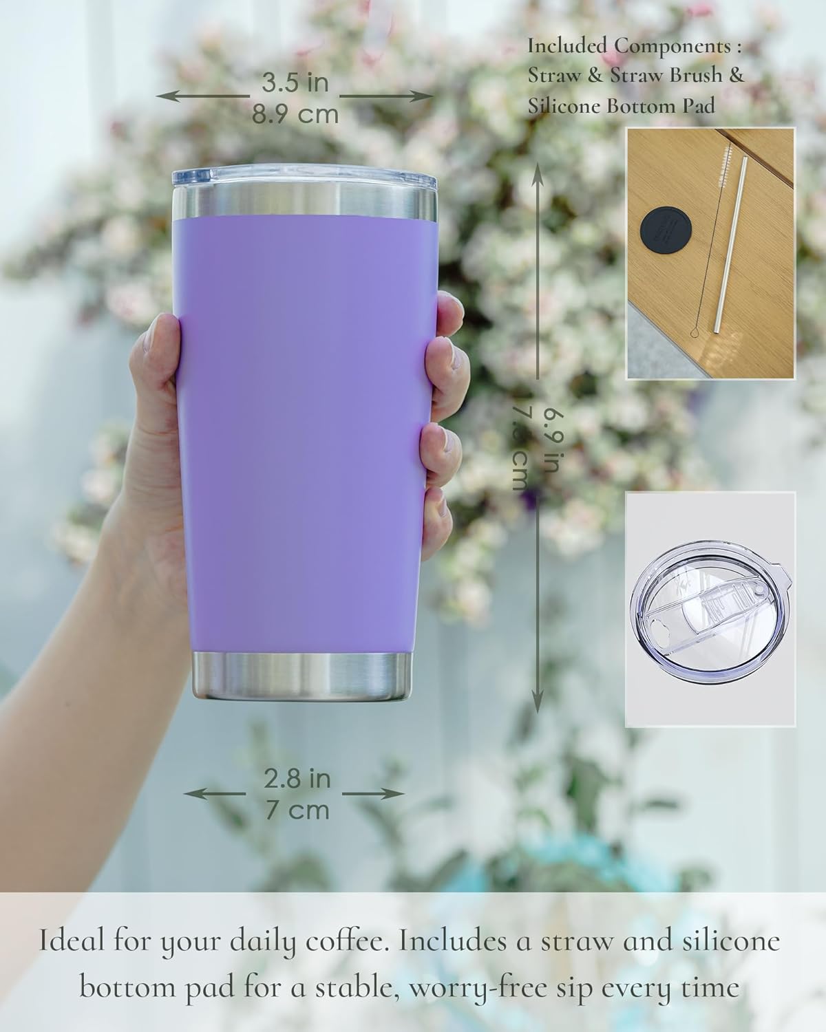 Travel Coffee Tumbler 20oz, 12 Pack Leakproof Travel Coffee Mug with Lid and Straw, Stainless Steel Double Wall Vacuum Insulated Tumbler for Hot/Iced Drinks (Textured Matte, Periwinkle)