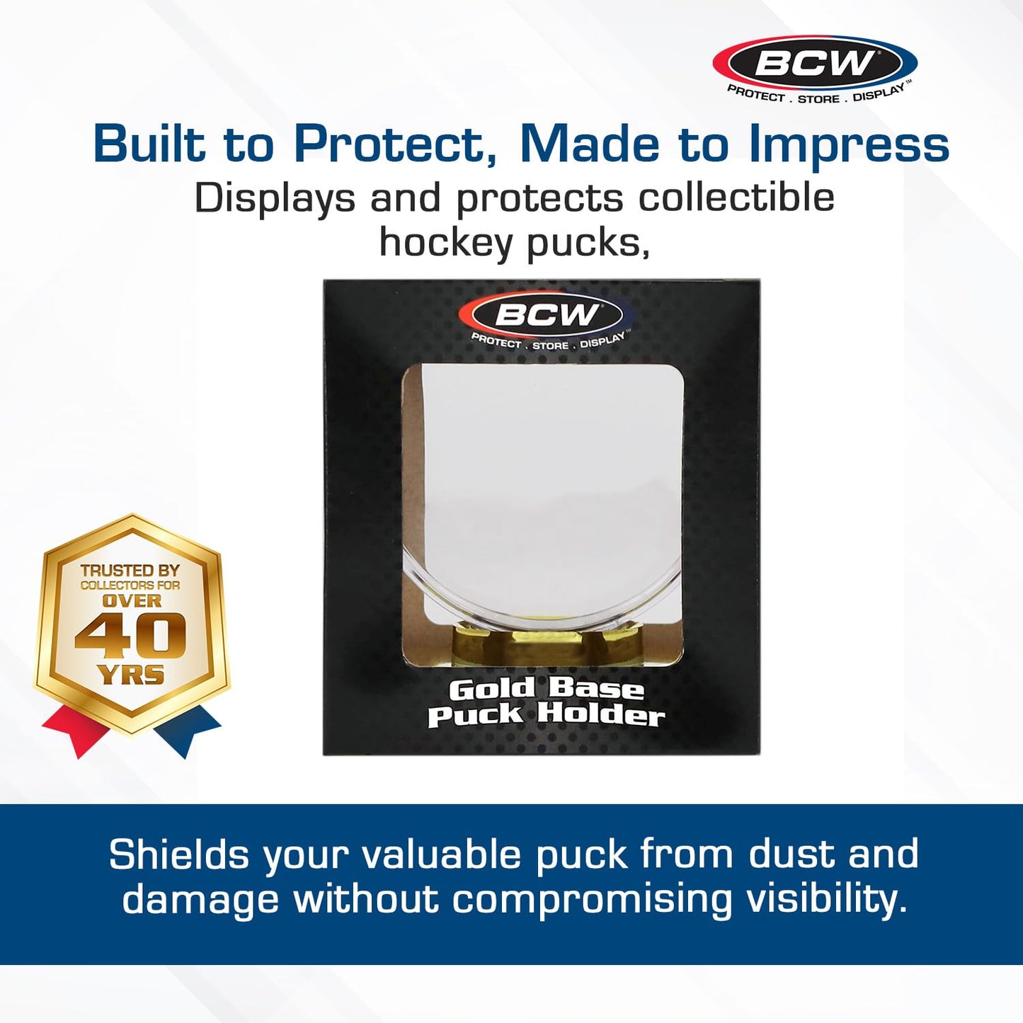 BCW Hockey Puck Display Case with Gold Base | High Impact Polystyrene
