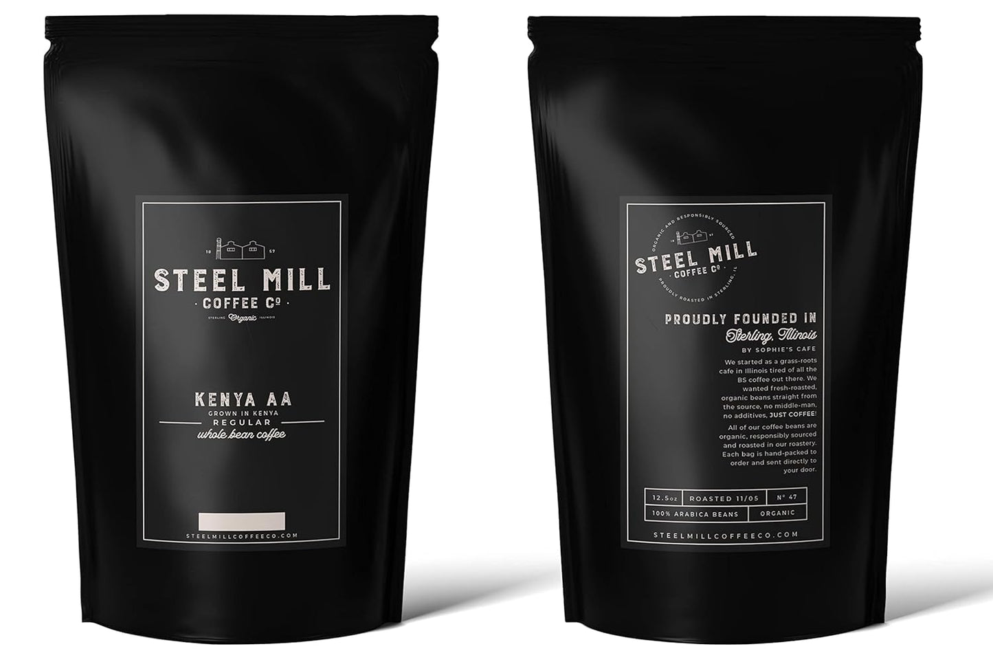 Steel Mill Coffee Co. Kenya AA Single-Origin Ground Coffee, Regular, Medium Roast, 100% Arabica Beans, 12 oz Bag