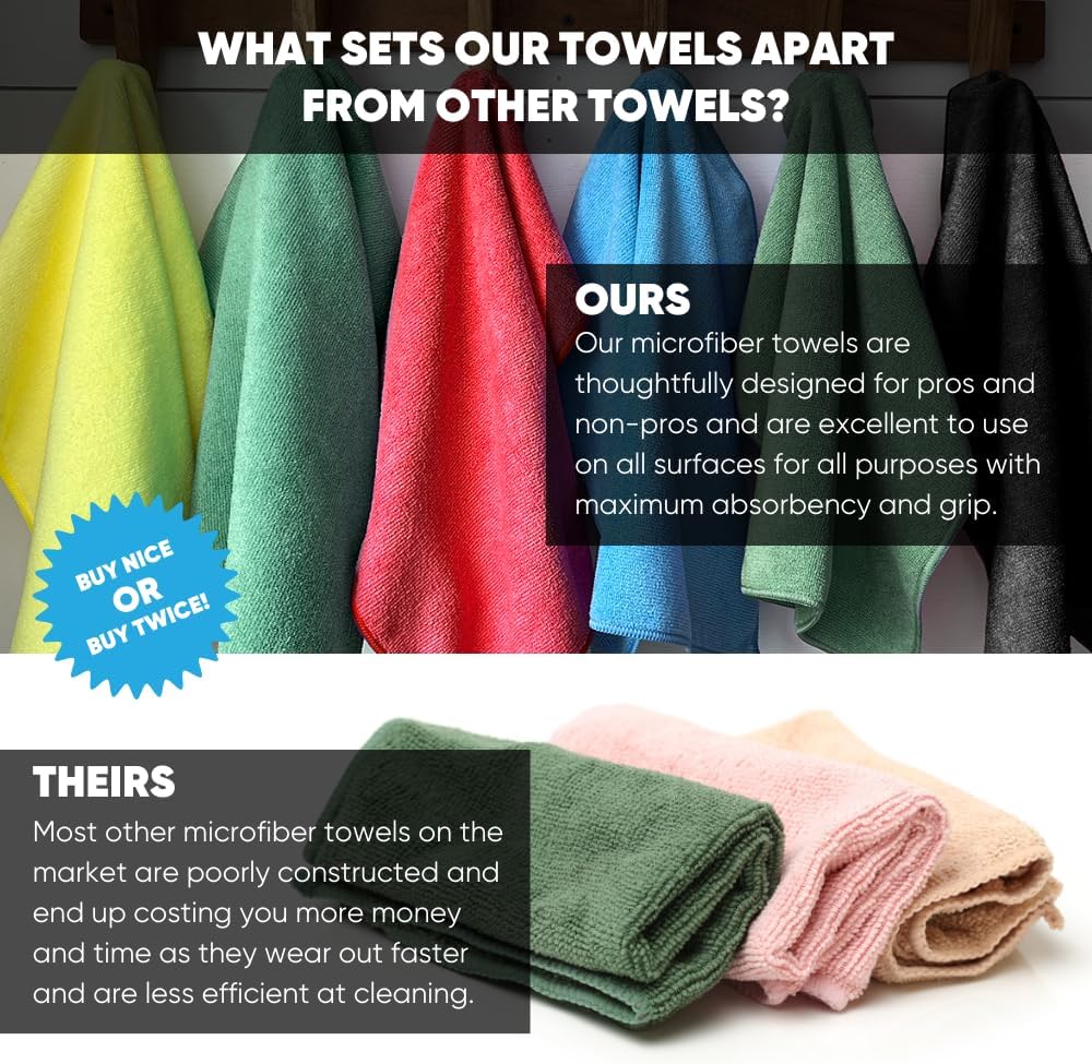 Microfiber Wholesale 12" x 12" Cleaning Cloths (50 Pack) - Reusable Towels, Wash Rags, Dust Cloth, All-Purpose: Kitchen, Dish, Cars, Shop, Glass (Green)