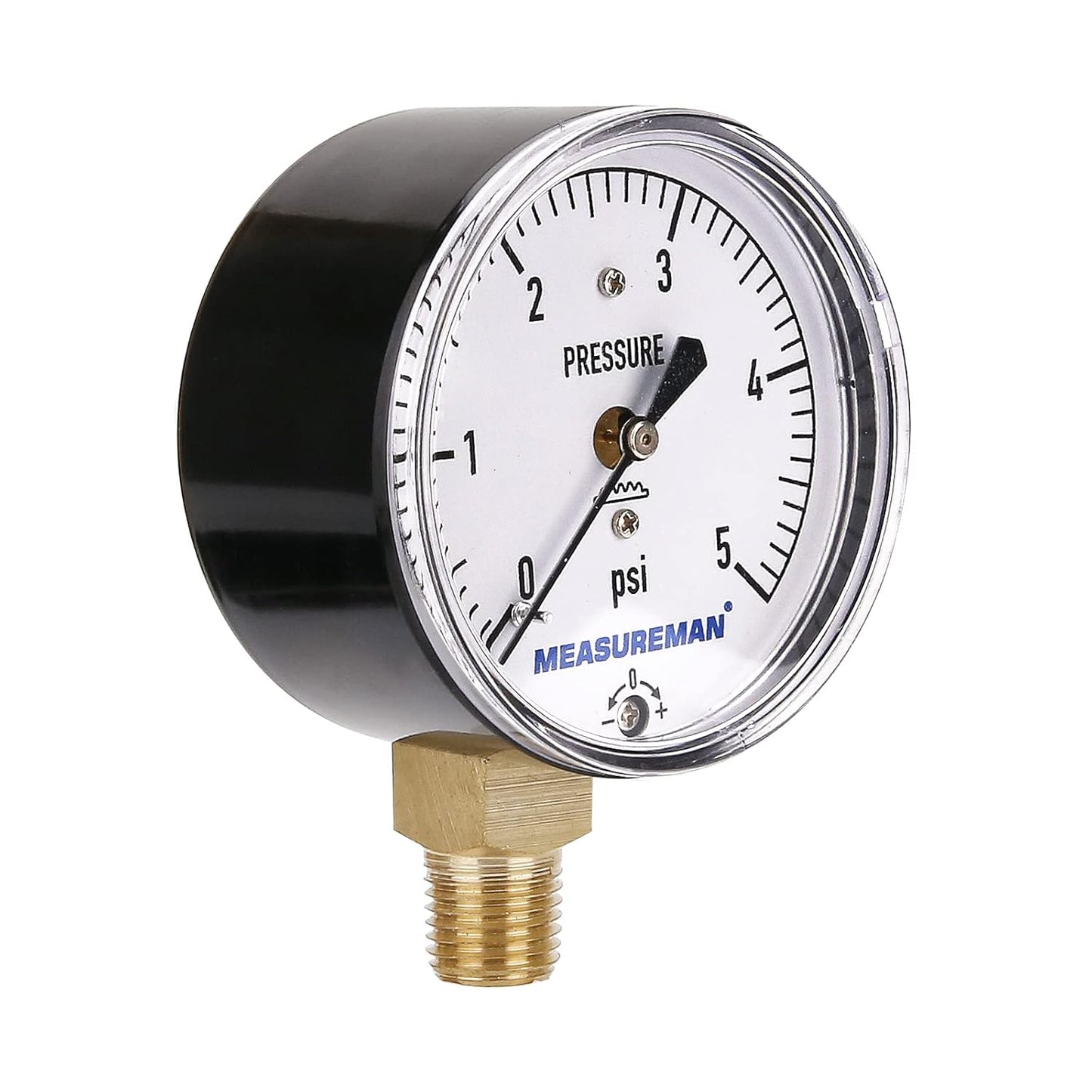 MEASUREMAN Diaphragm Type Capsule Low Pressure Gauge, 2-1/2" Dial, 1/4" NPT Lower Mount, Adjustable, 0-5Psi