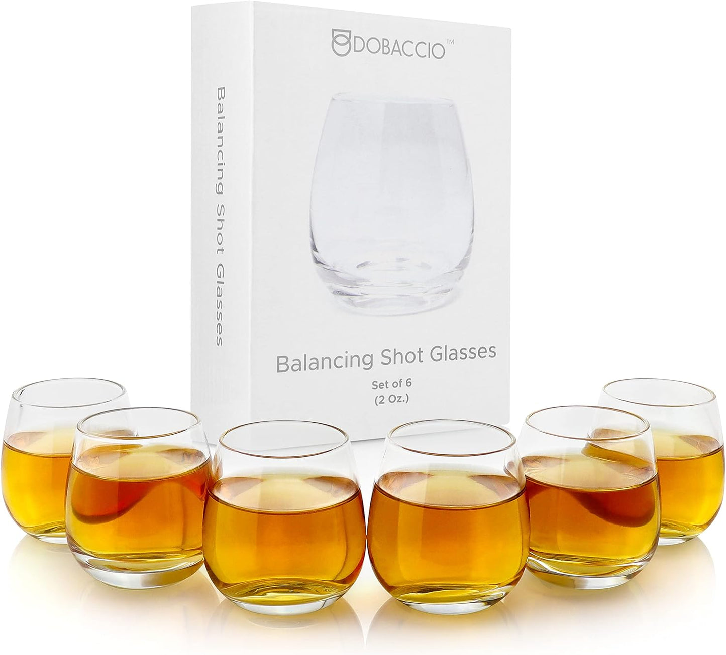 Cool Shot Glasses Set, Round Bottom Balancing Heavy Base Clear Glass, Tequila Vodka Scotch and Liquor Cordial Mini Cups, 2 oz, 6 pcs Gift set